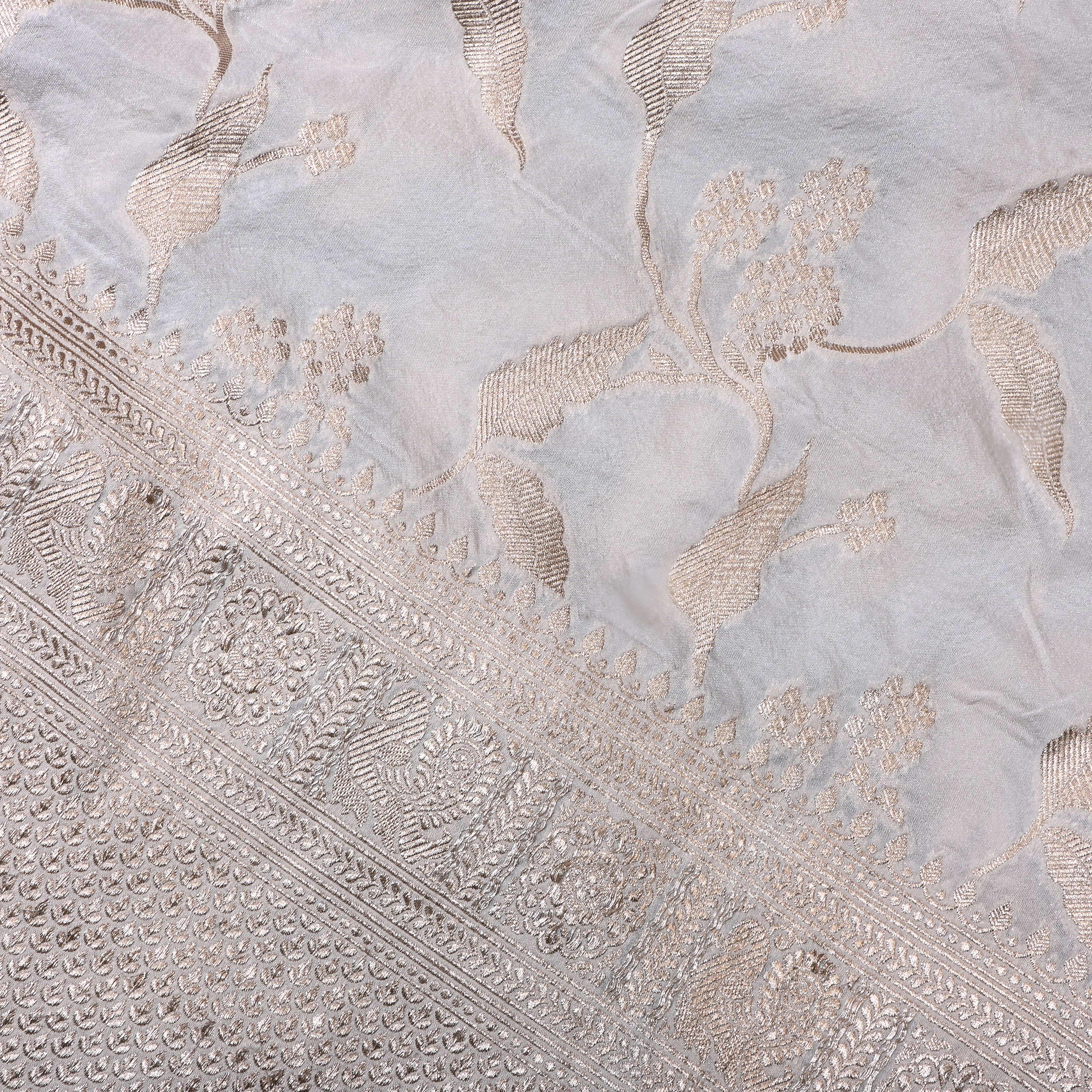 White Zari Woven Jamawar Silk Fabric