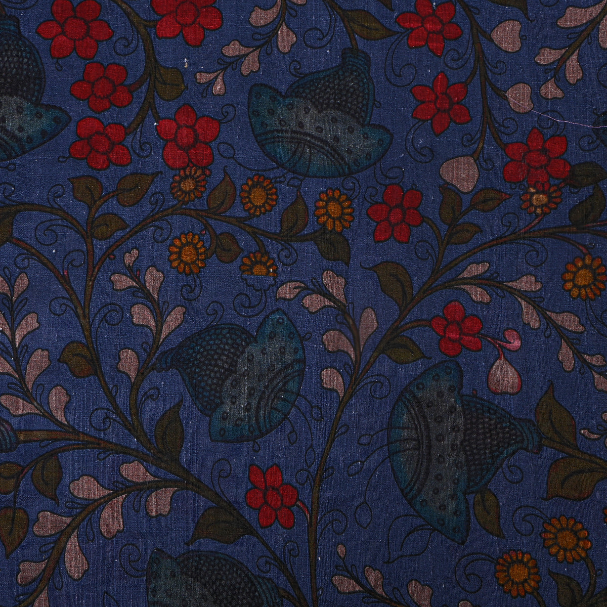Sapphire Floral Digital Print Raw Silk Fabric