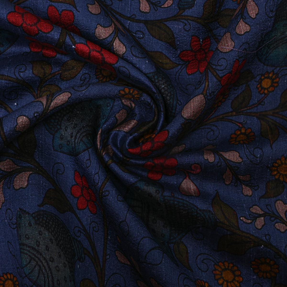 Sapphire Floral Digital Print Raw Silk Fabric