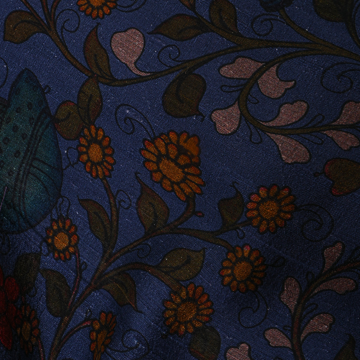 Sapphire Floral Digital Print Raw Silk Fabric