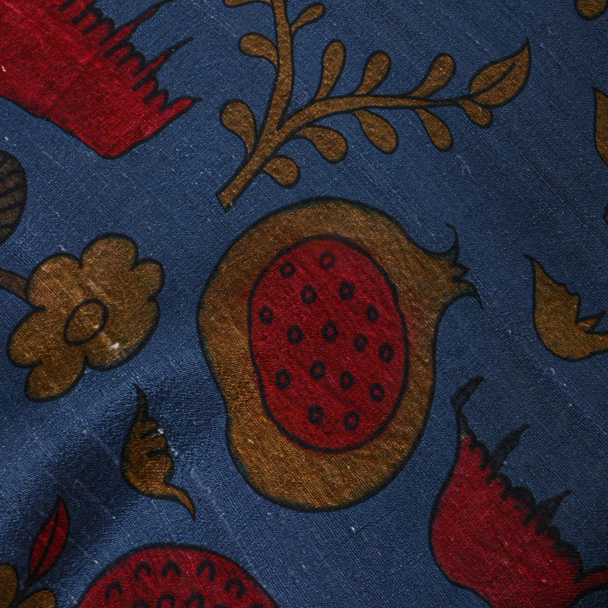 Cobalt Floral Digital Print Raw Silk Fabric