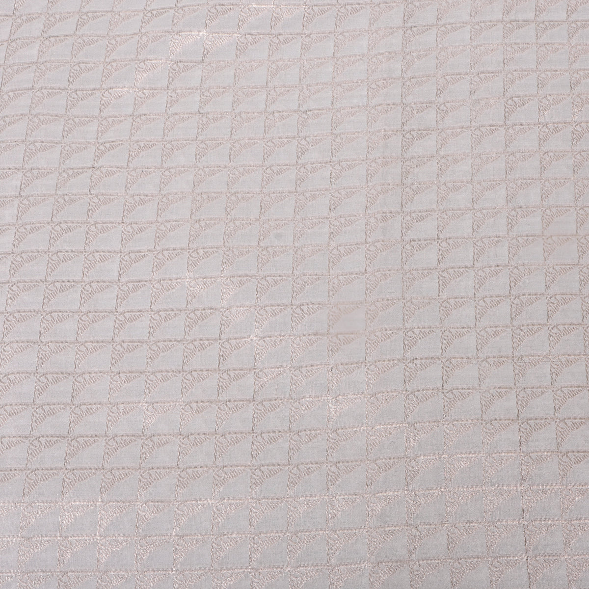 Porcelain Silver Zari Checks Self Weave Jamawar Silk Fabric