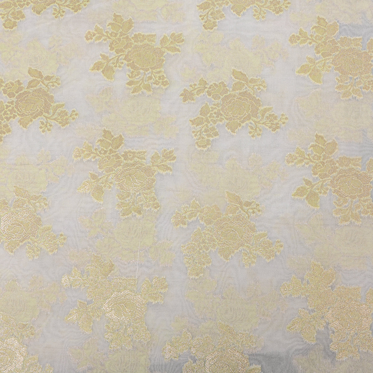 Vanilla Gold Zari Floral Butti Self Weave Jamawar Silk Fabric