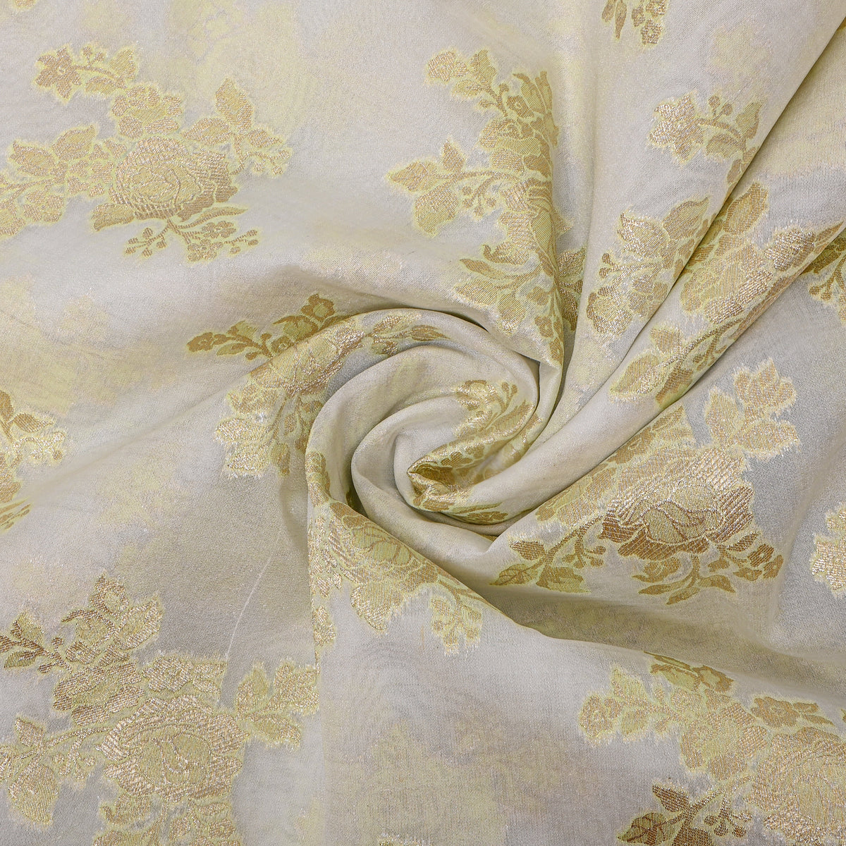 Vanilla Gold Zari Floral Butti Self Weave Jamawar Silk Fabric