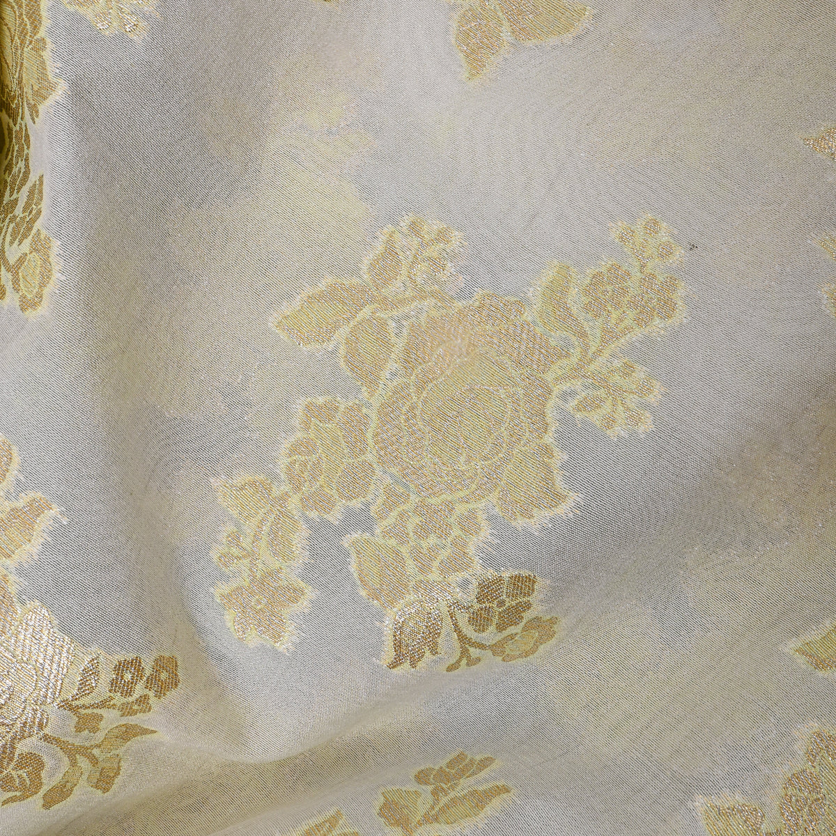 Vanilla Gold Zari Floral Butti Self Weave Jamawar Silk Fabric