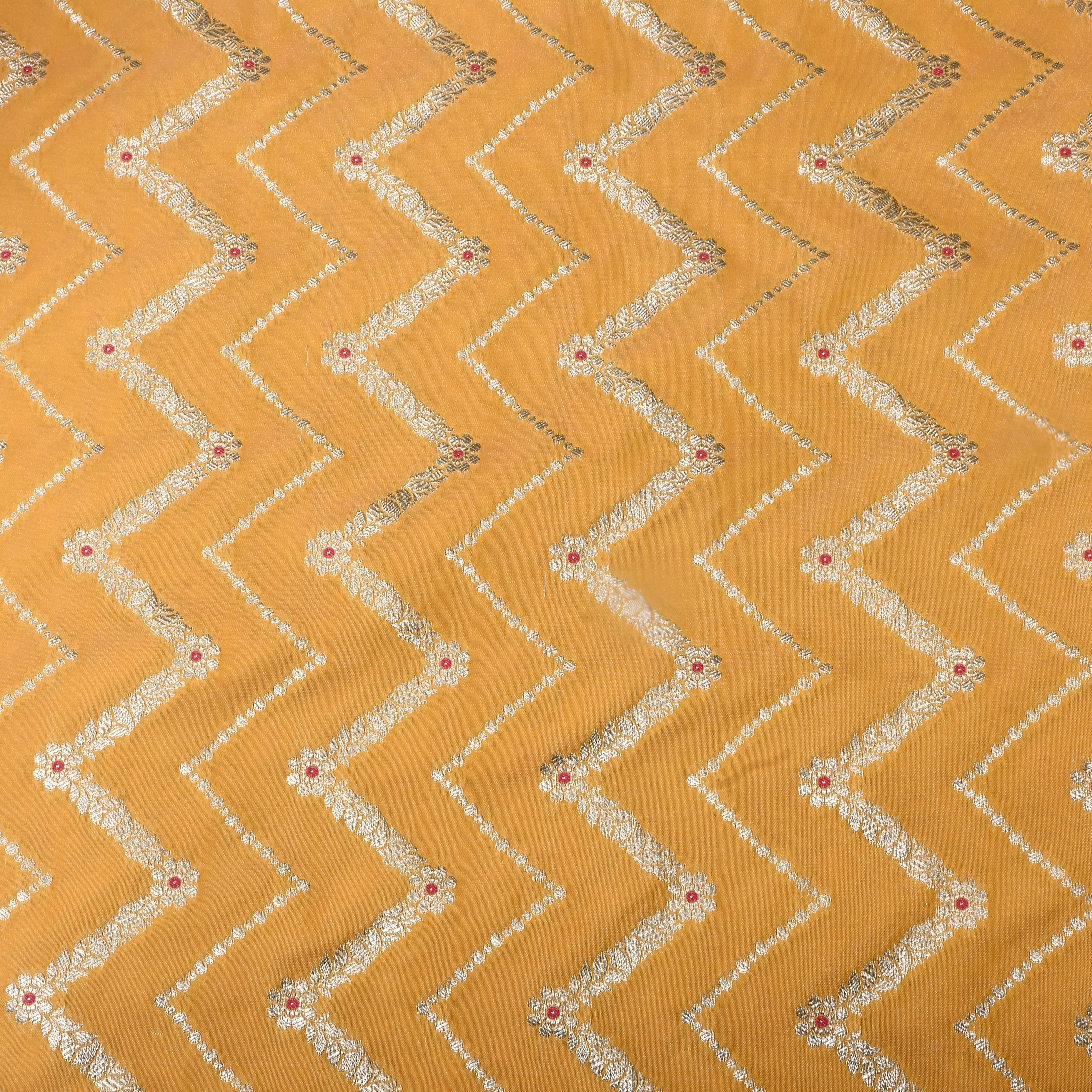 Turmeric Orange Jamawar Silk Fabric