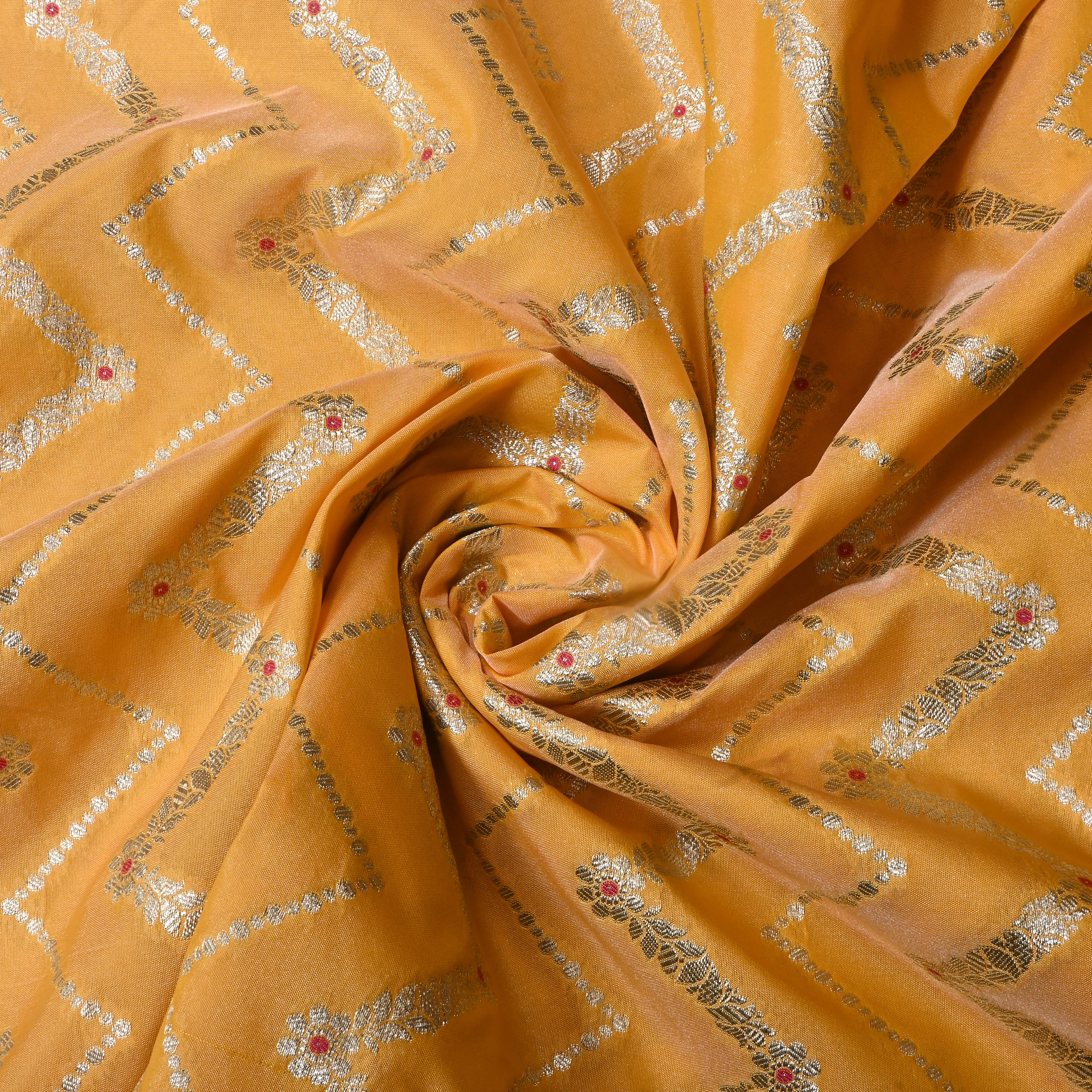 Turmeric Orange Jamawar Silk Fabric