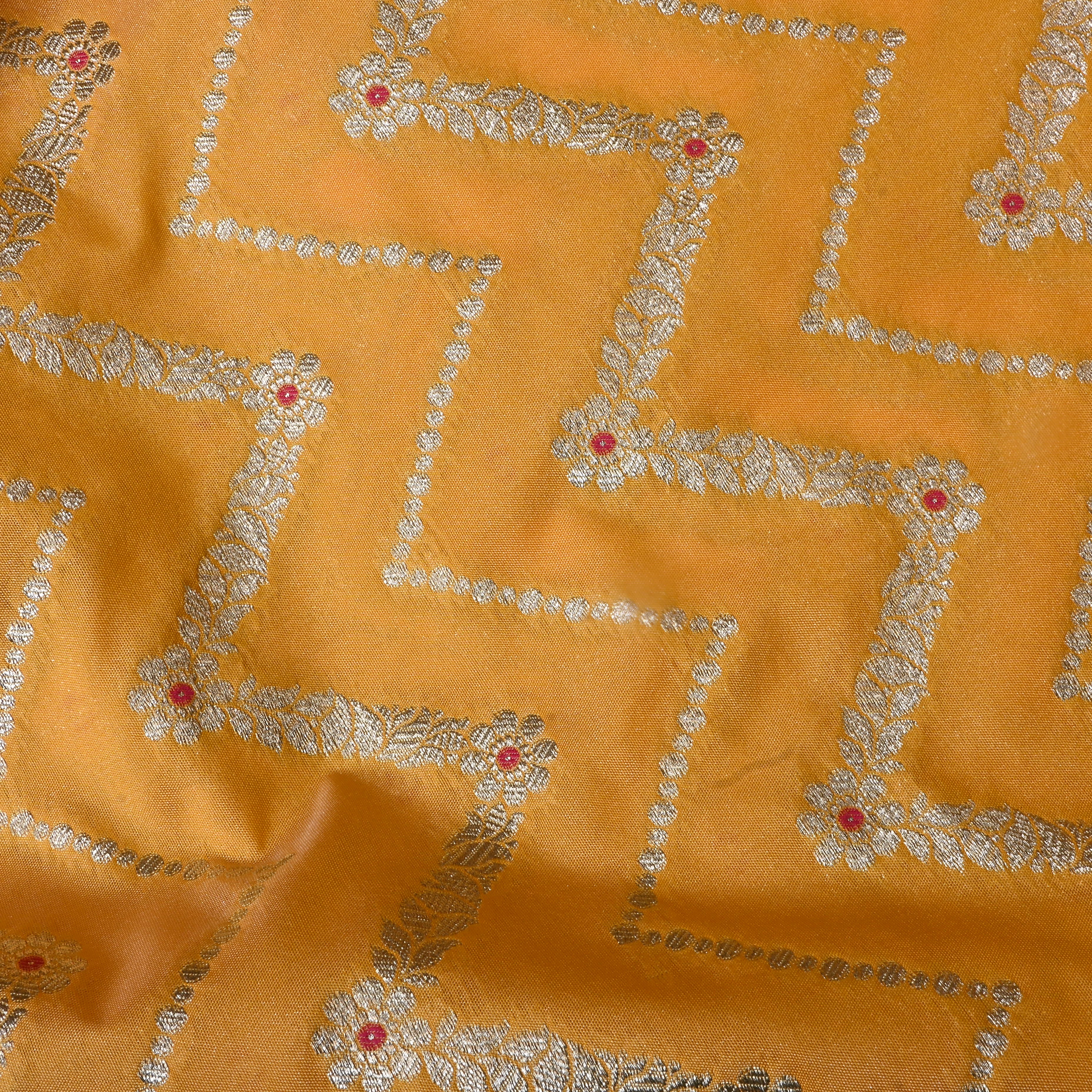 Turmeric Orange Jamawar Silk Fabric