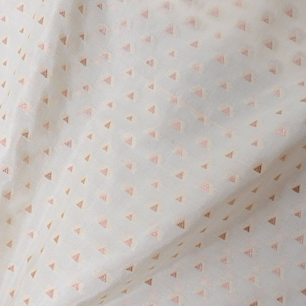 Frost White Gold Zari Triangle Butti Jamawar Silk Fabric