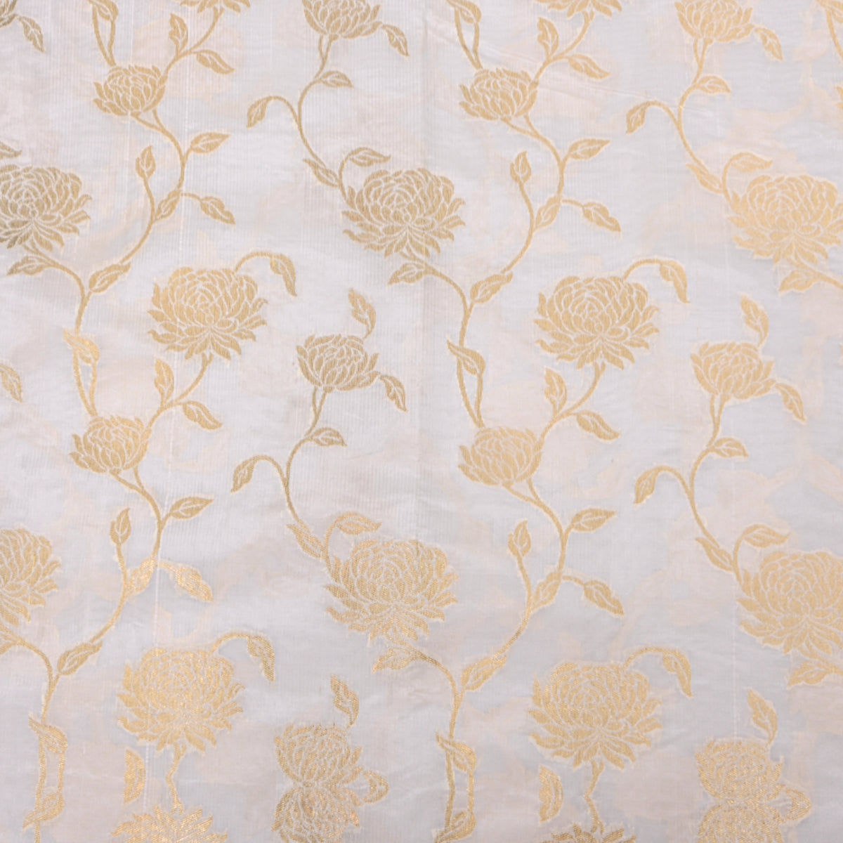 Alabaster Gold Zari Floral Vine Jaal Self Weave Jamawar Silk Fabric