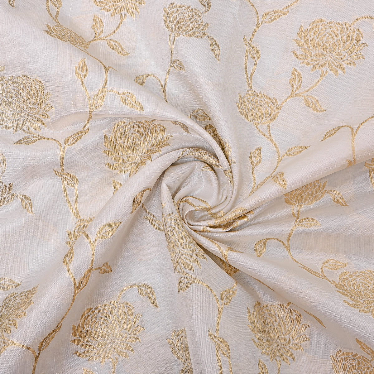 Alabaster Gold Zari Floral Vine Jaal Self Weave Jamawar Silk Fabric