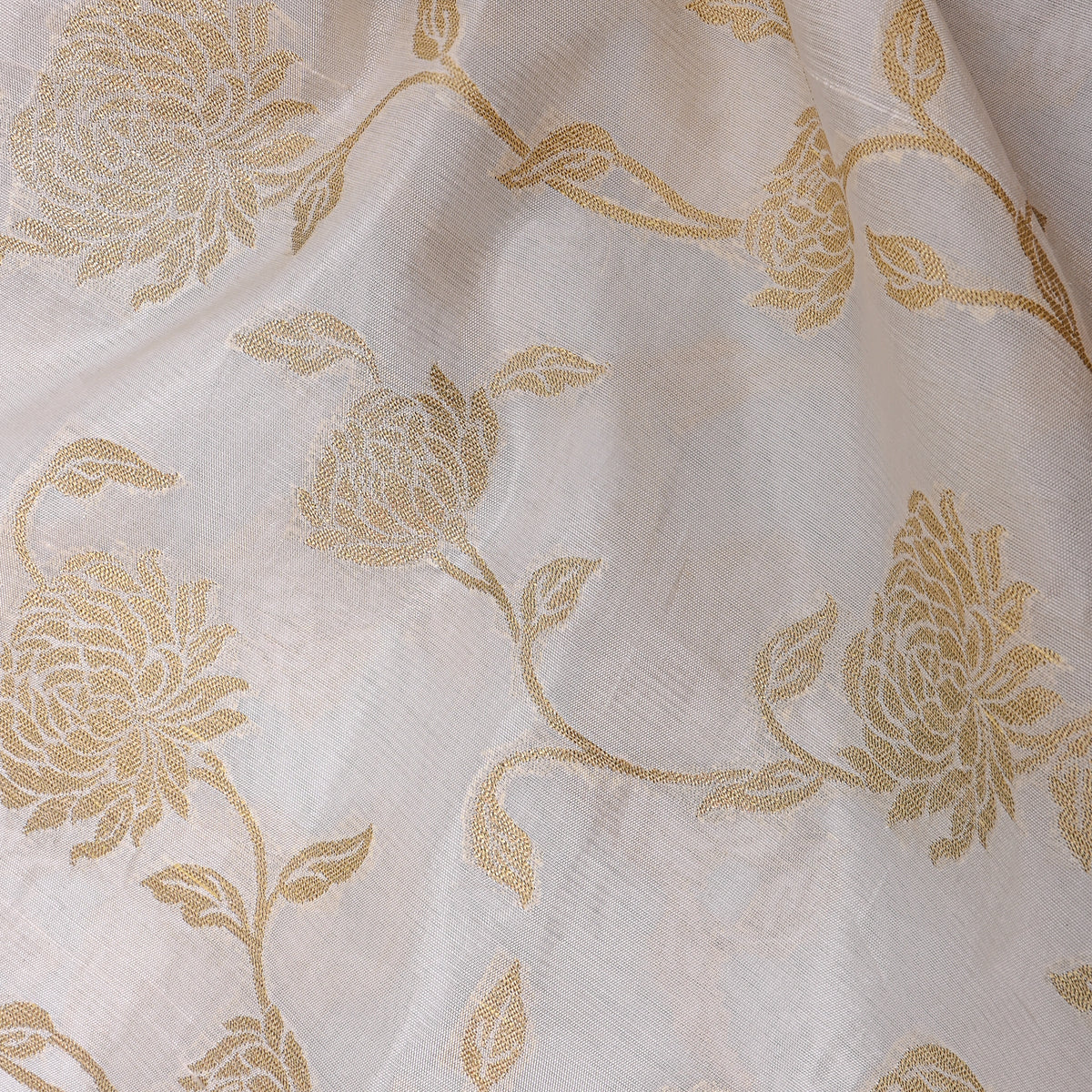 Alabaster Gold Zari Floral Vine Jaal Self Weave Jamawar Silk Fabric