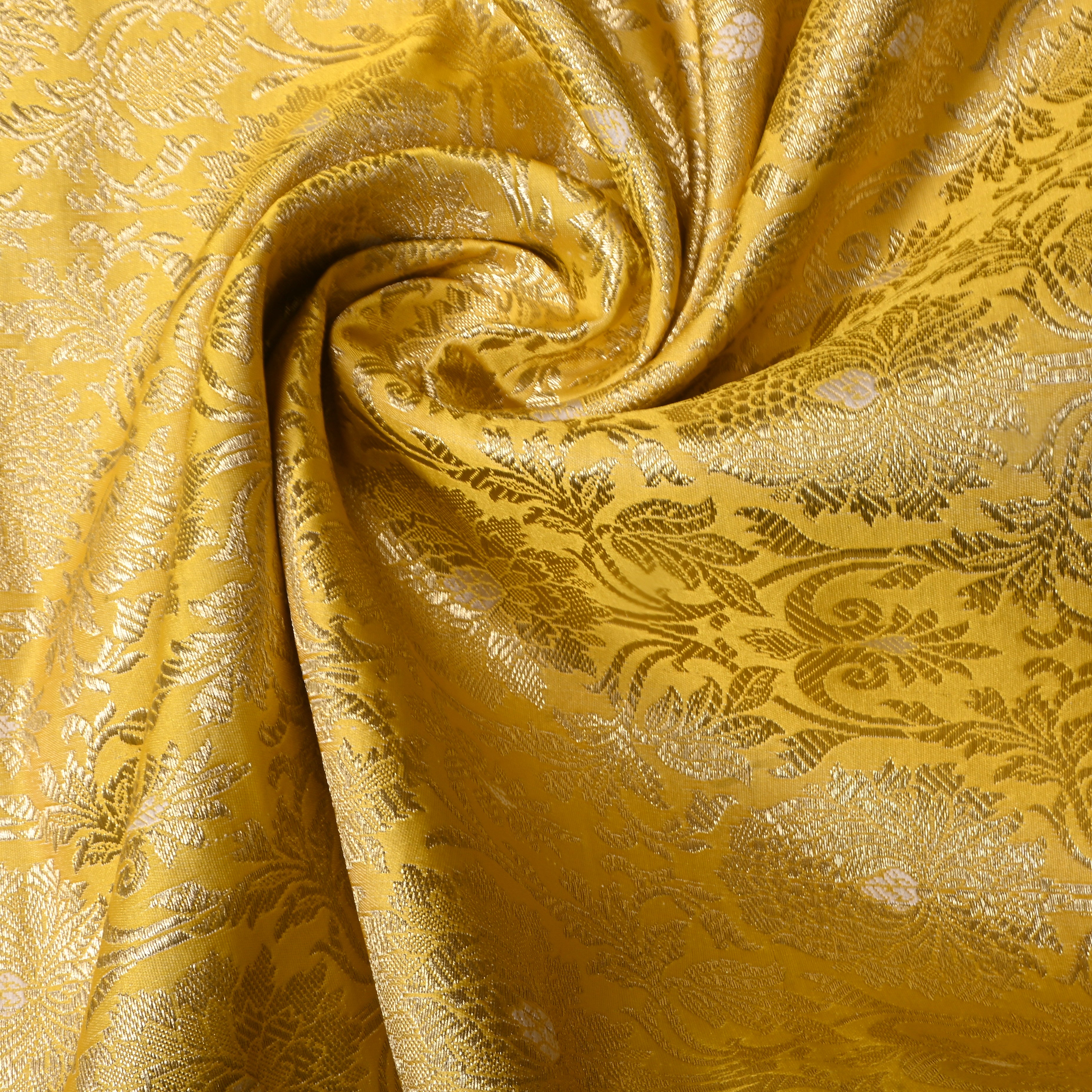 Royal Yellow Floral Jamawar Satin Fabric