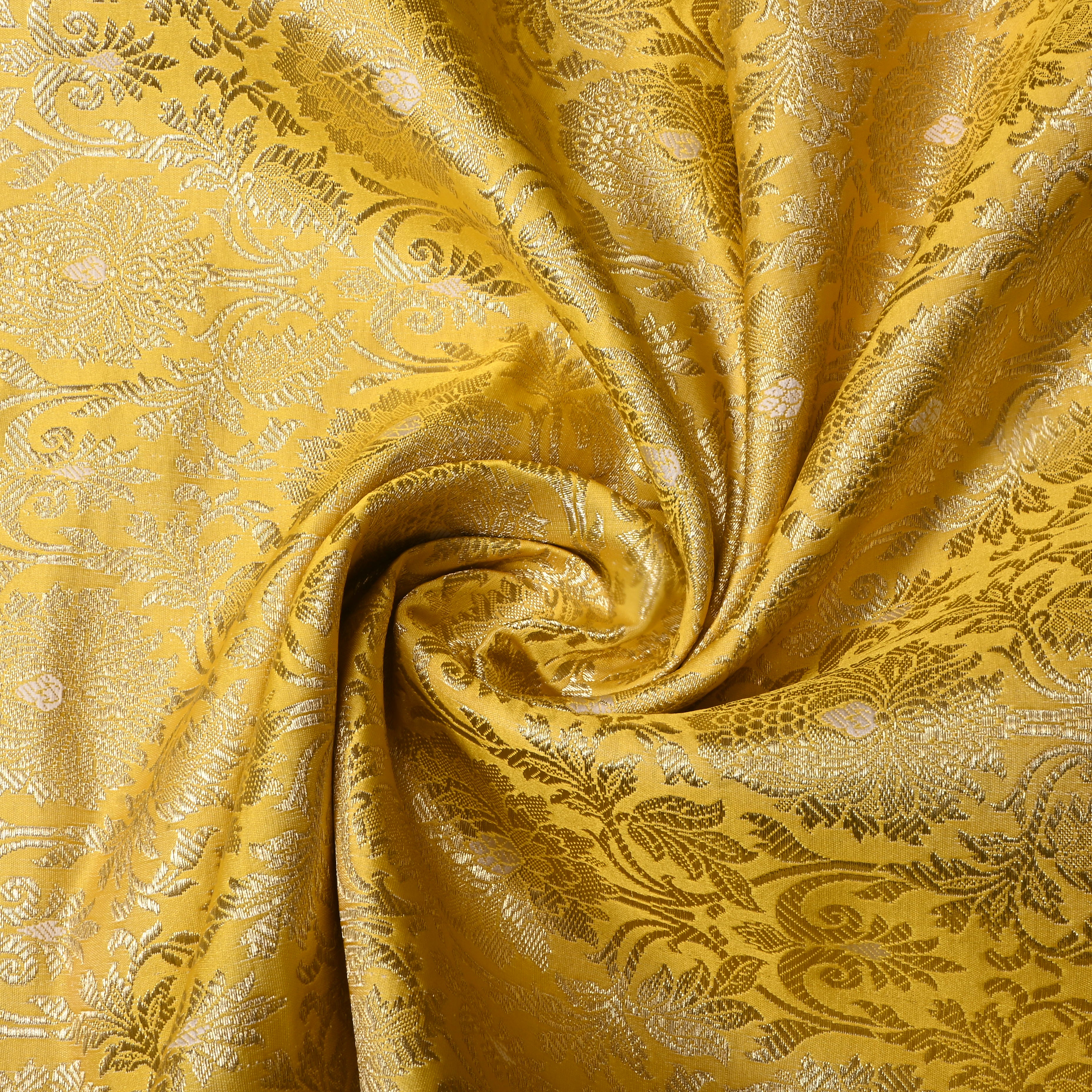 Royal Yellow Floral Jamawar Satin Fabric