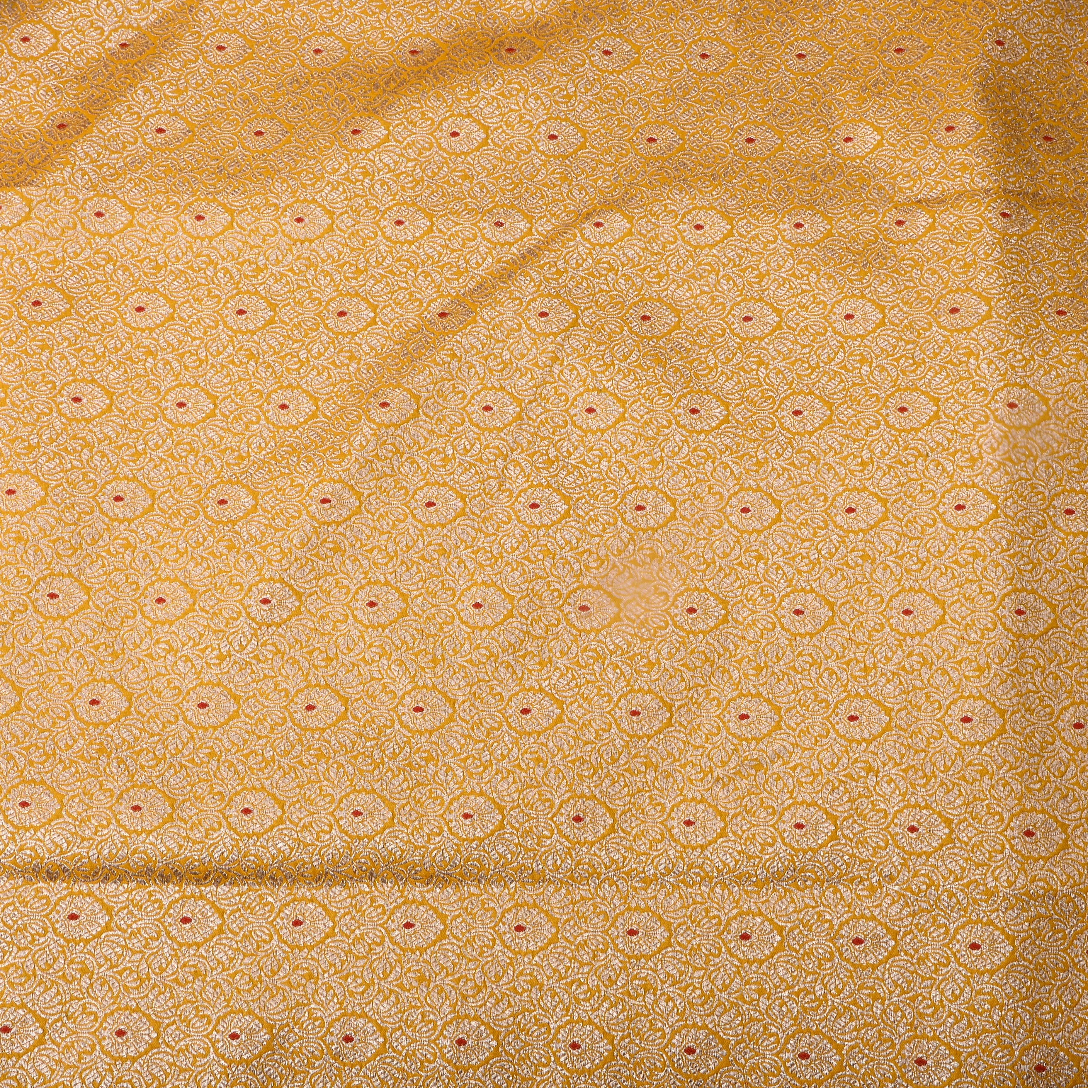 Golden Yellow Floral Jamawar Silk Fabric