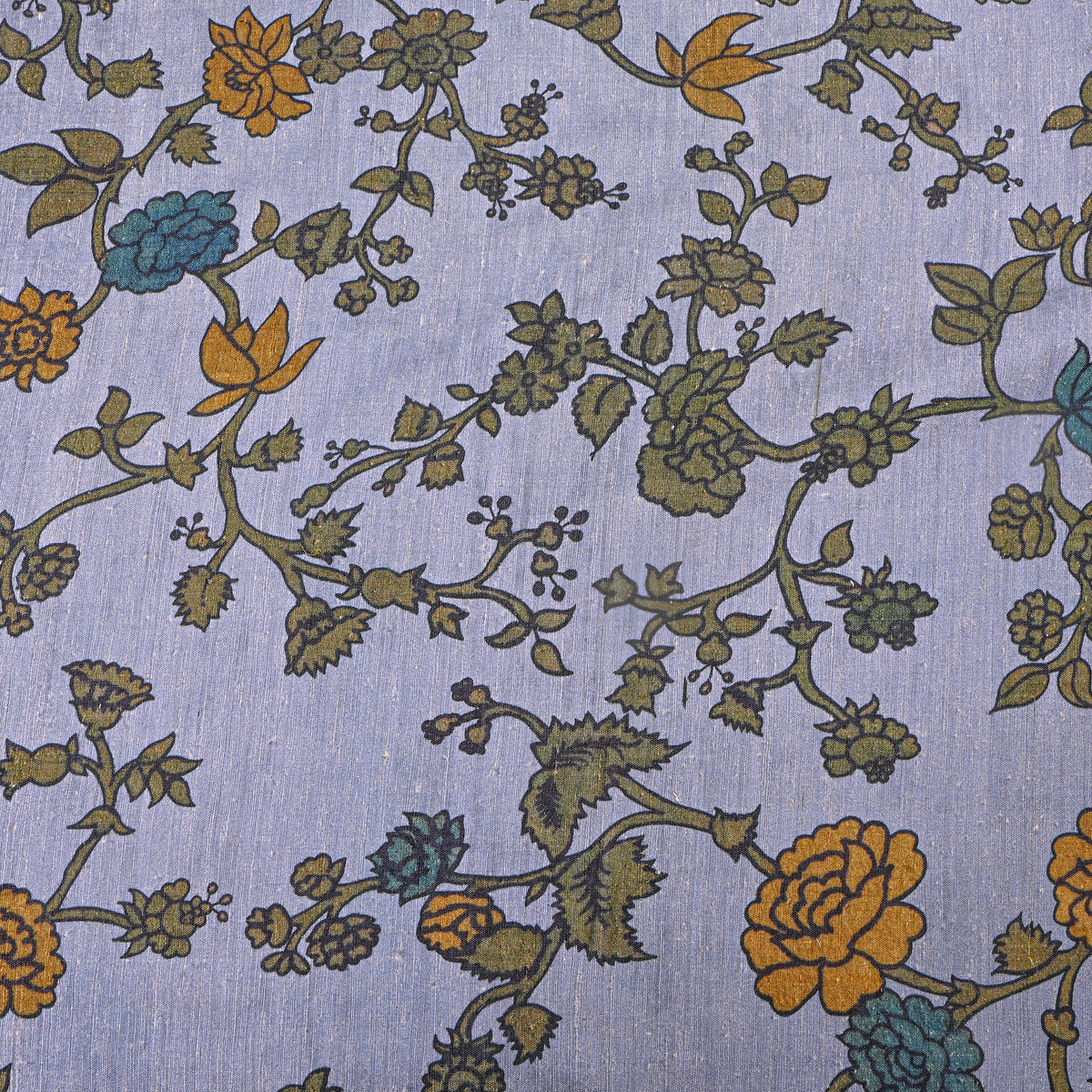 Lavender Blue Vine Floral Digital Print Raw Silk Fabric