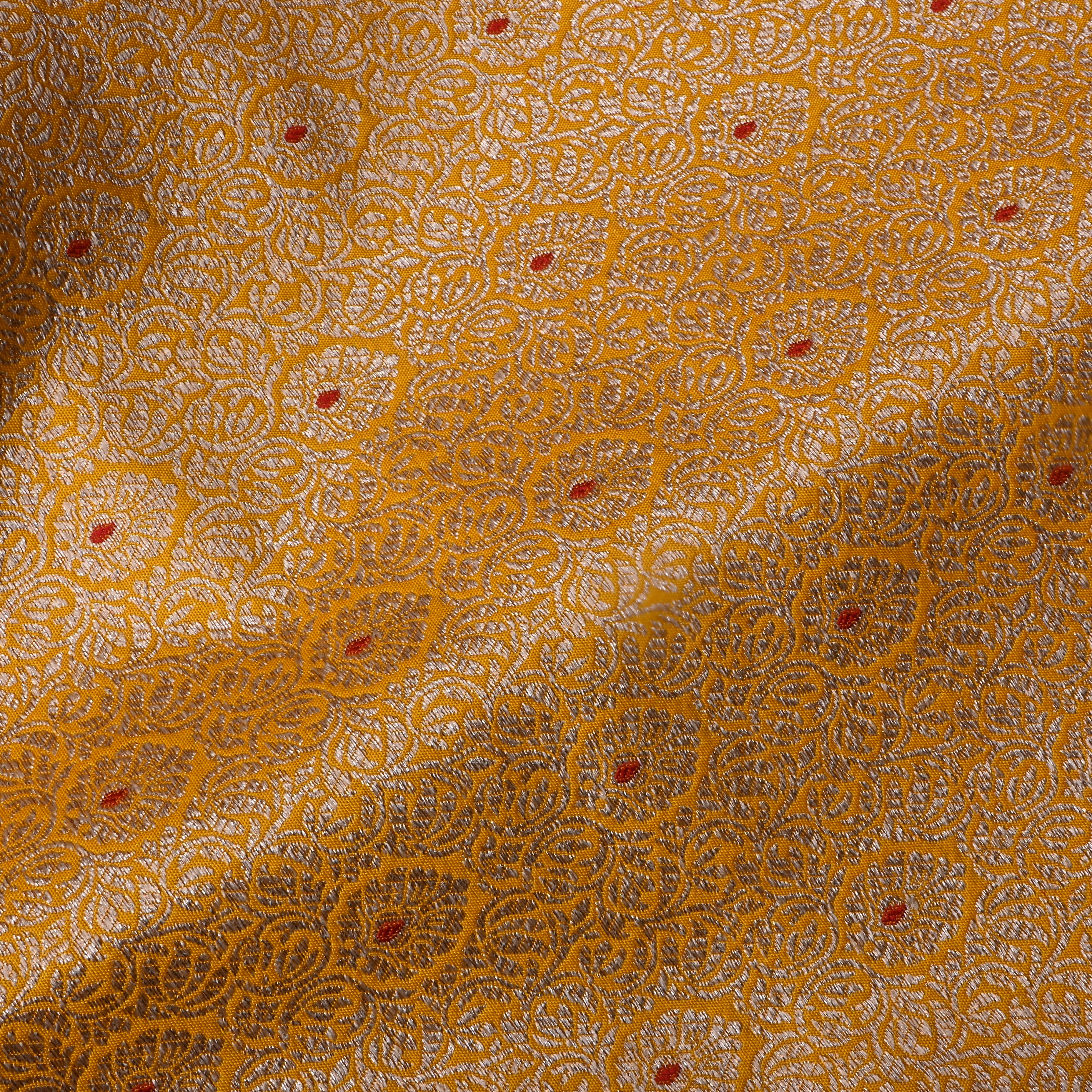 Golden Yellow Floral Jamawar Silk Fabric
