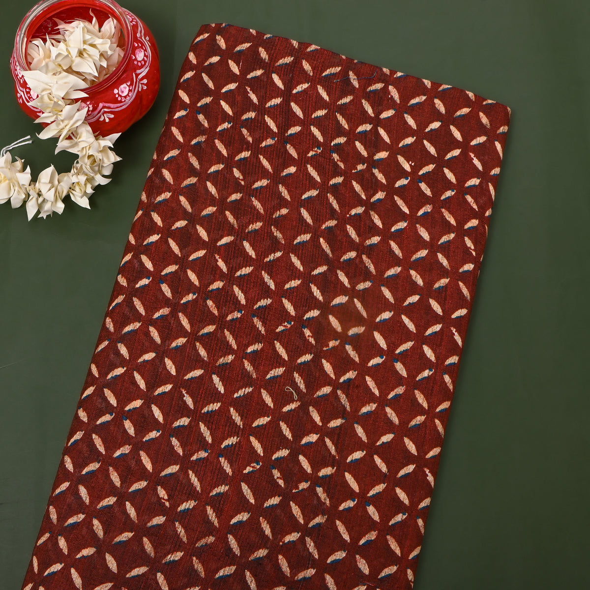 Mahogany Petal Geometric Print Silk Fabric