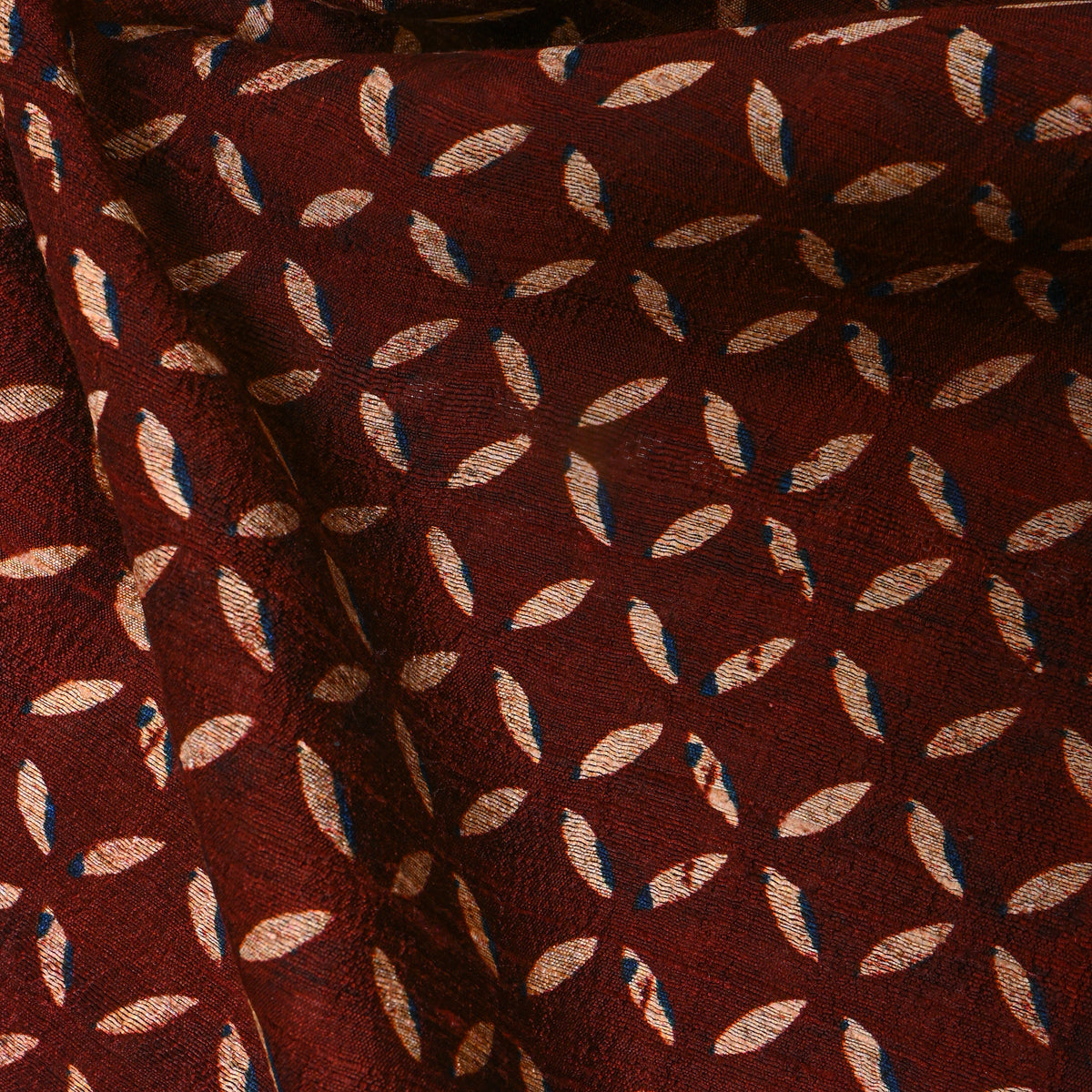 Mahogany Petal Geometric Print RawSilk Fabric