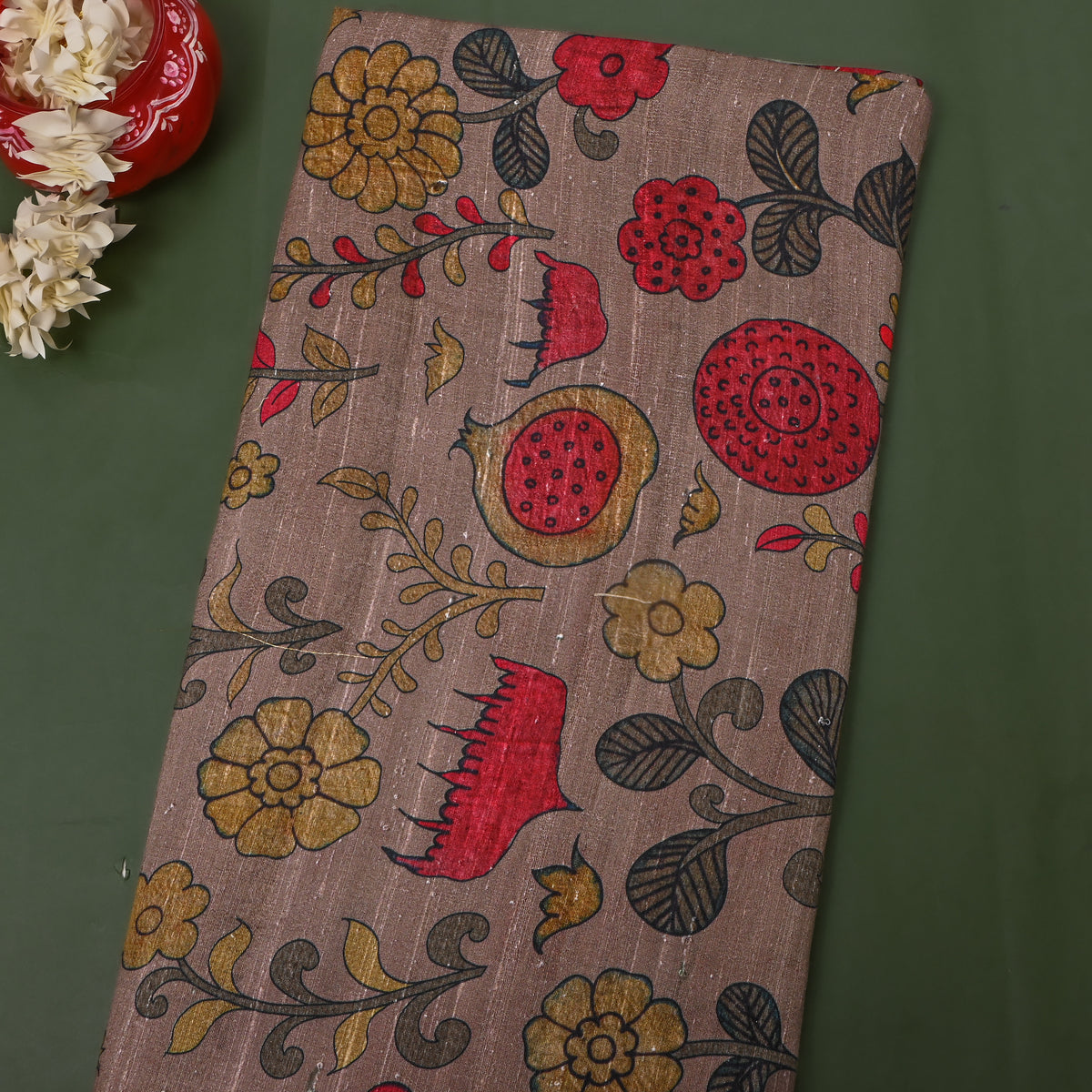 Sand Floral Digital Print Raw Silk Fabric