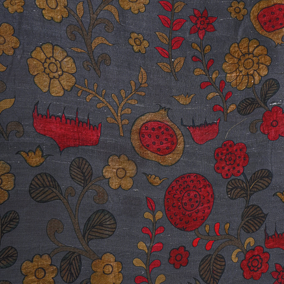 Graphite Floral Digital Print Raw Silk Fabric