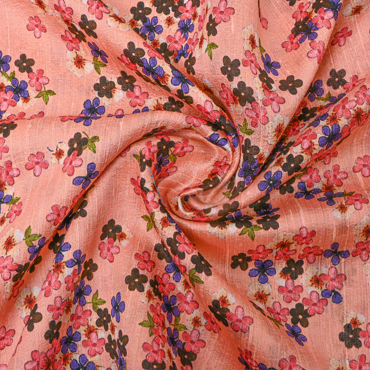 Salmon Pink Blossom Cluster Print Silk Fabric