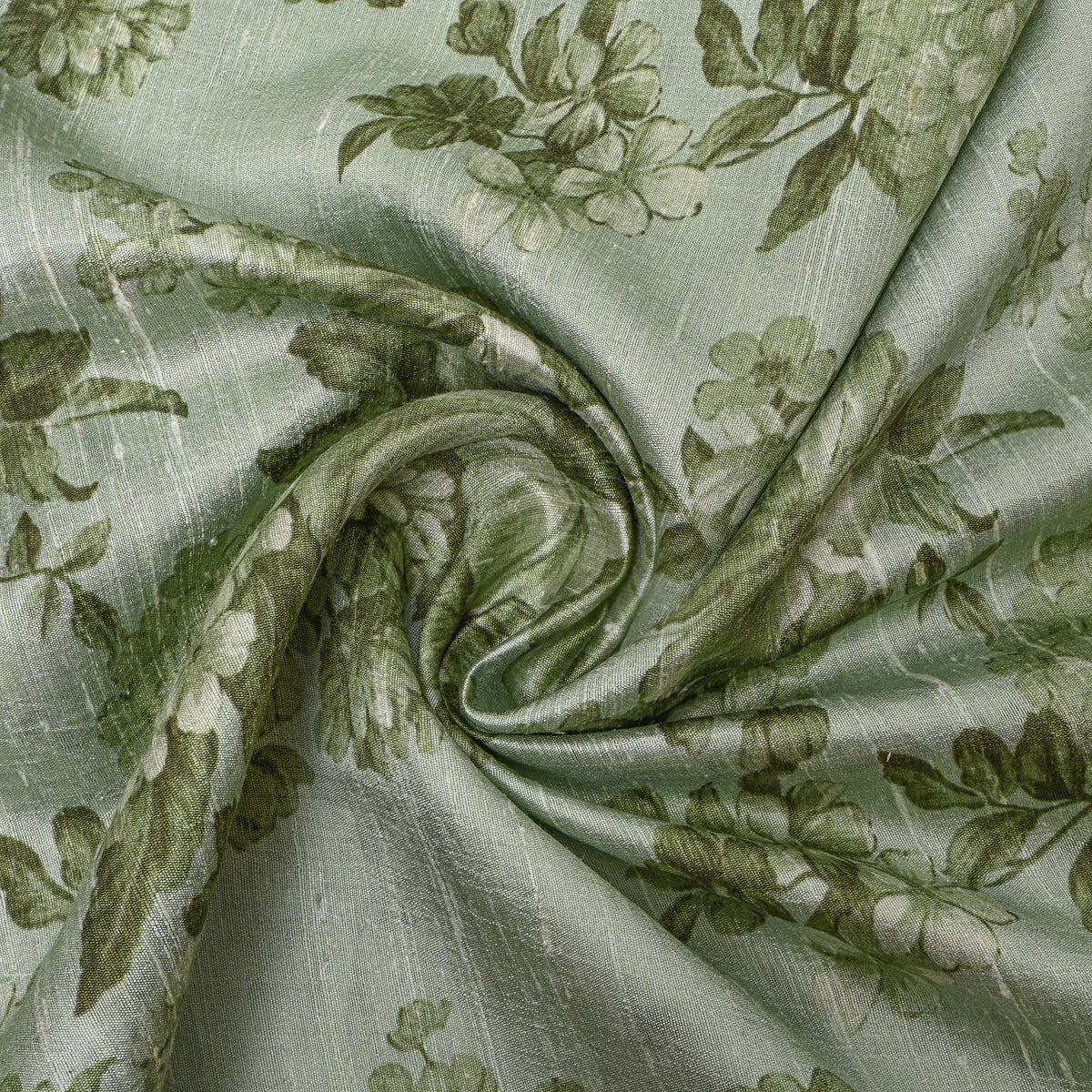 Pistachio Green Tonal Floral Digital Print Tussar Silk Fabric