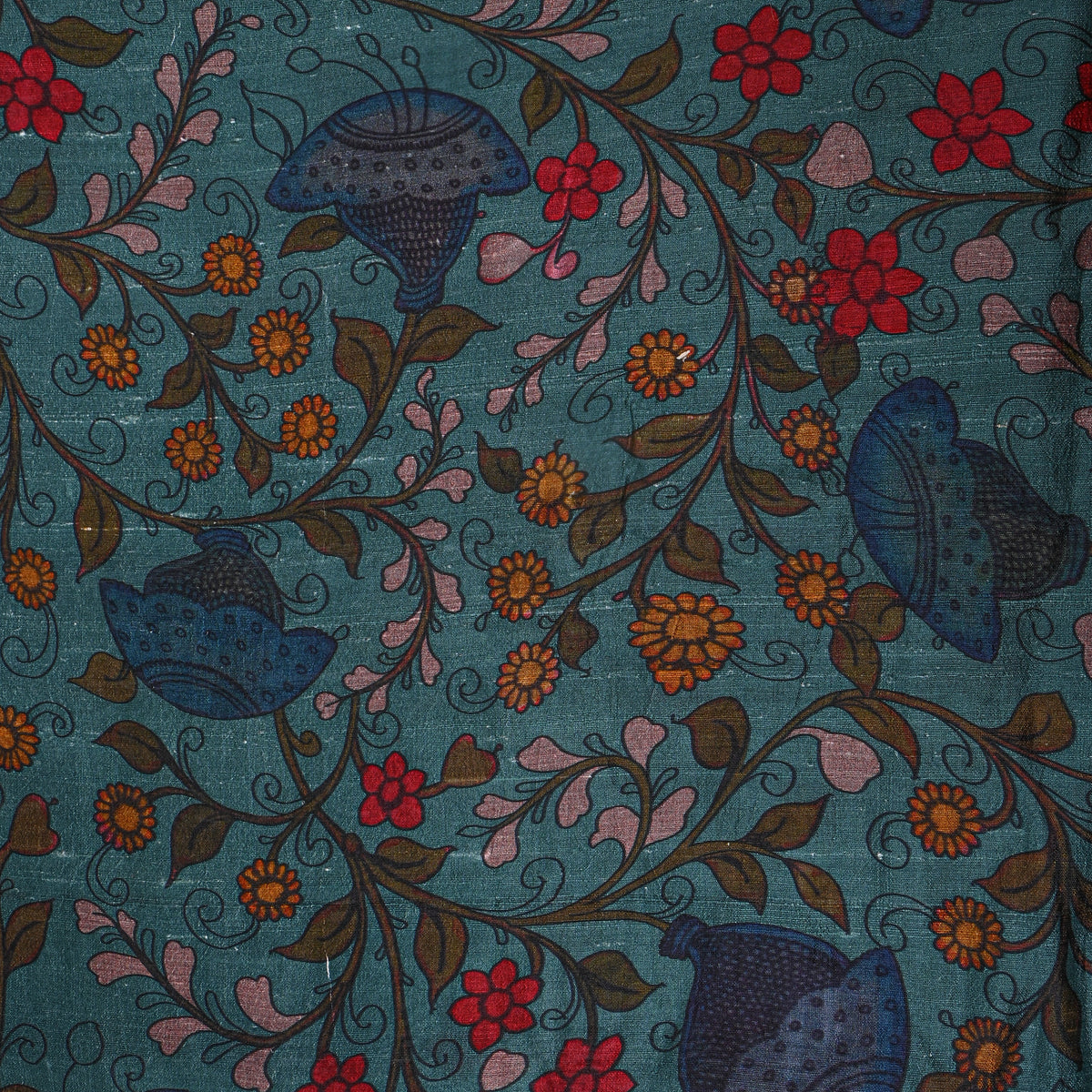 Pistachio Floral Digital Print Raw Silk Fabric
