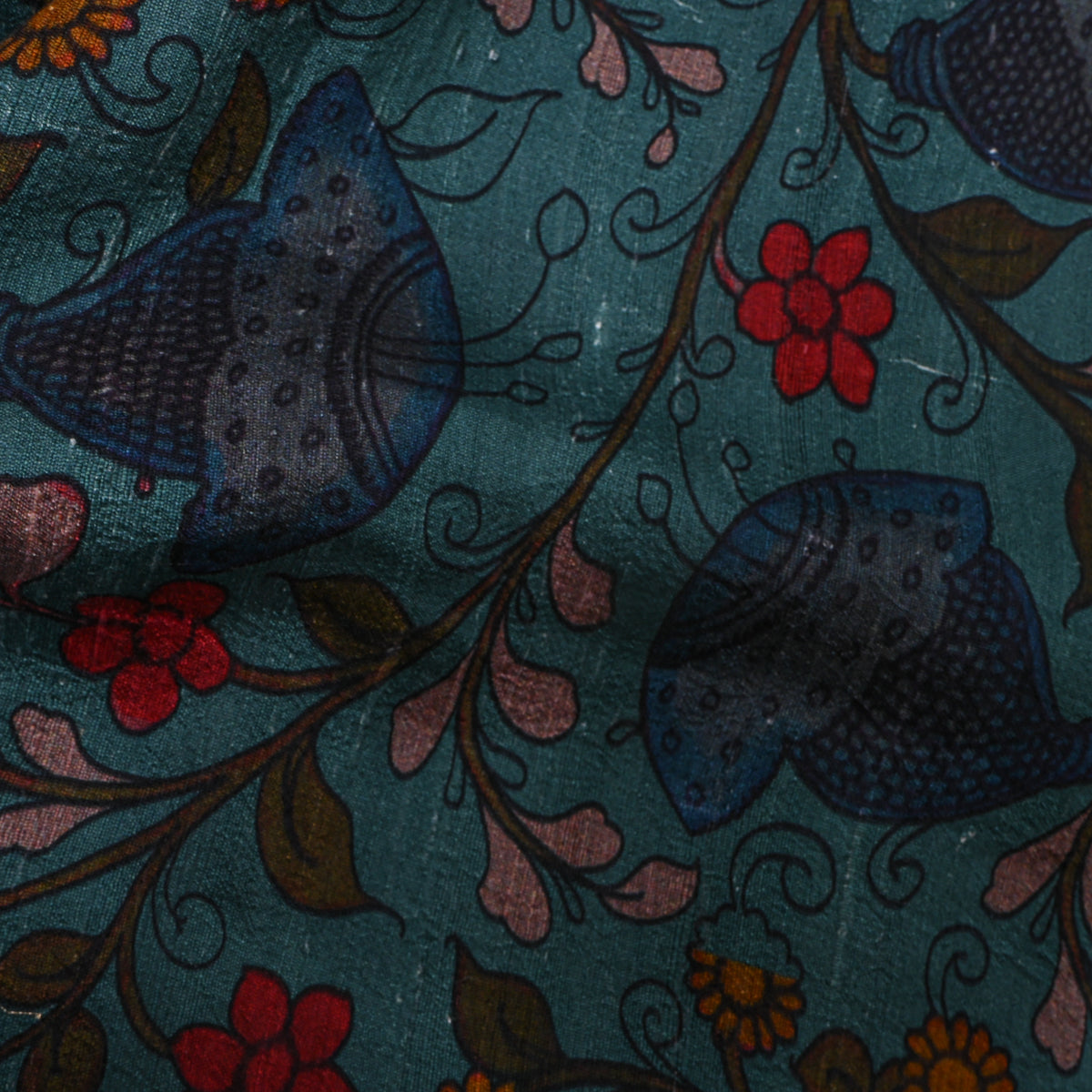 Pistachio Floral Digital Print Raw Silk Fabric