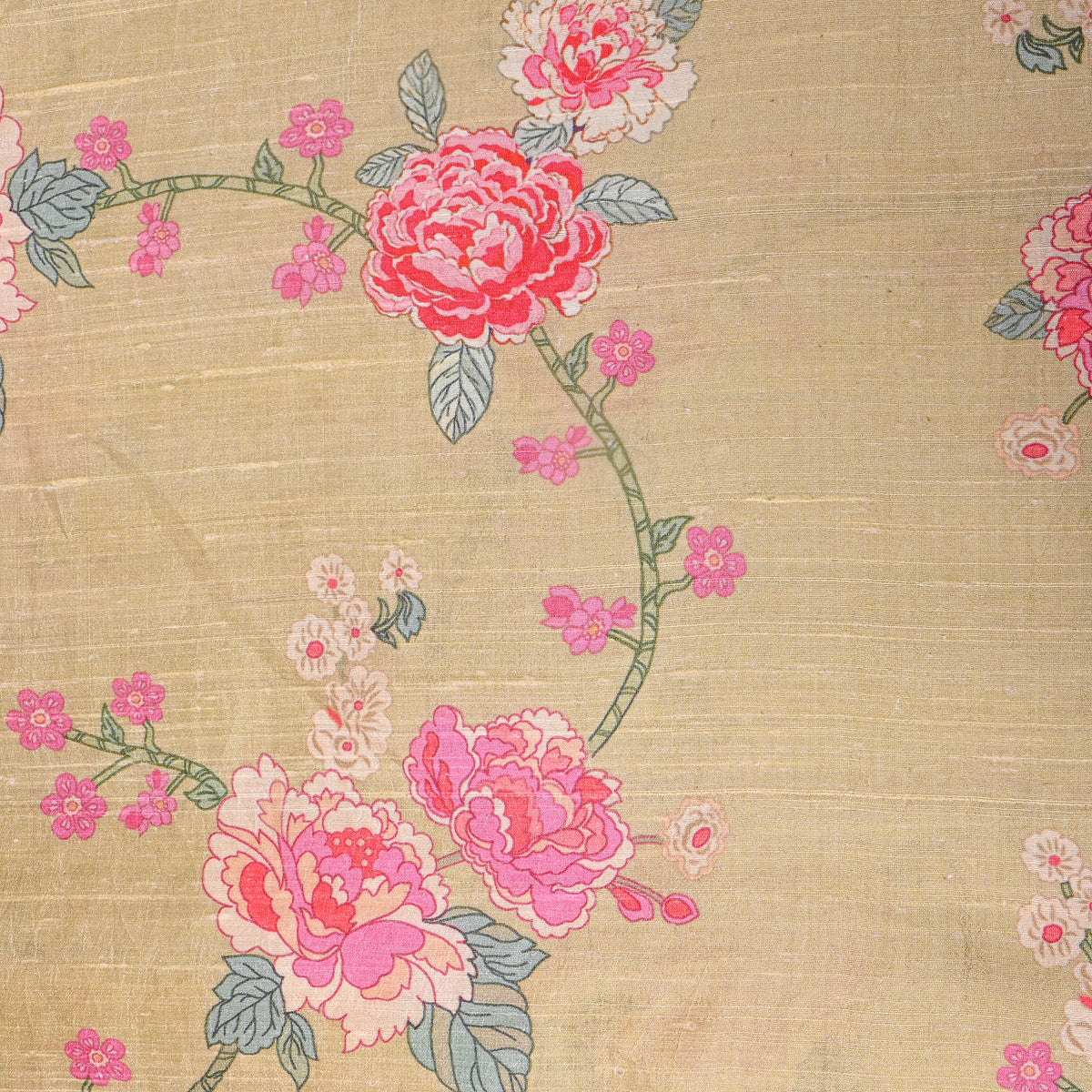 Sand Peony Floral Digital Print Raw Silk Fabric