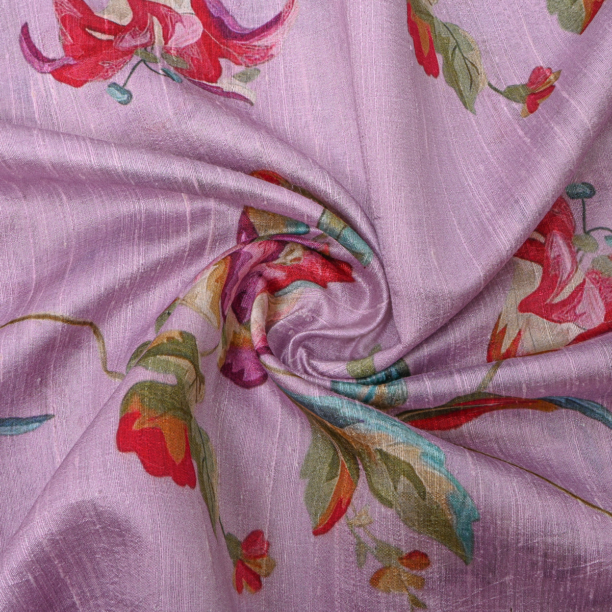 Wisteria Purple Floral Vine Digital Print Tussar Silk Fabric