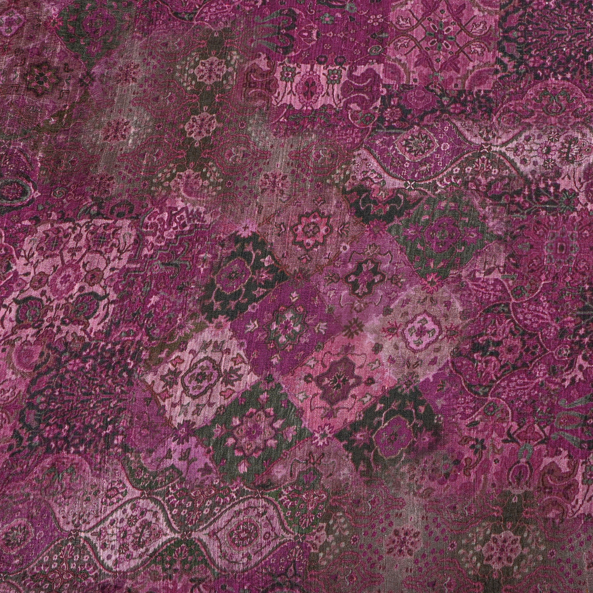 Mulberry Purple Patchwork Geometric Digital Print Tussar Silk Fabric