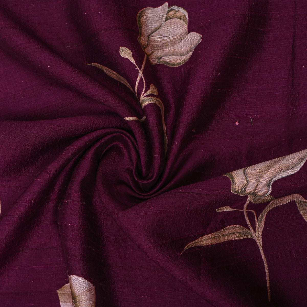 Peony Magenta Tulip Digital Print Raw Silk Fabric