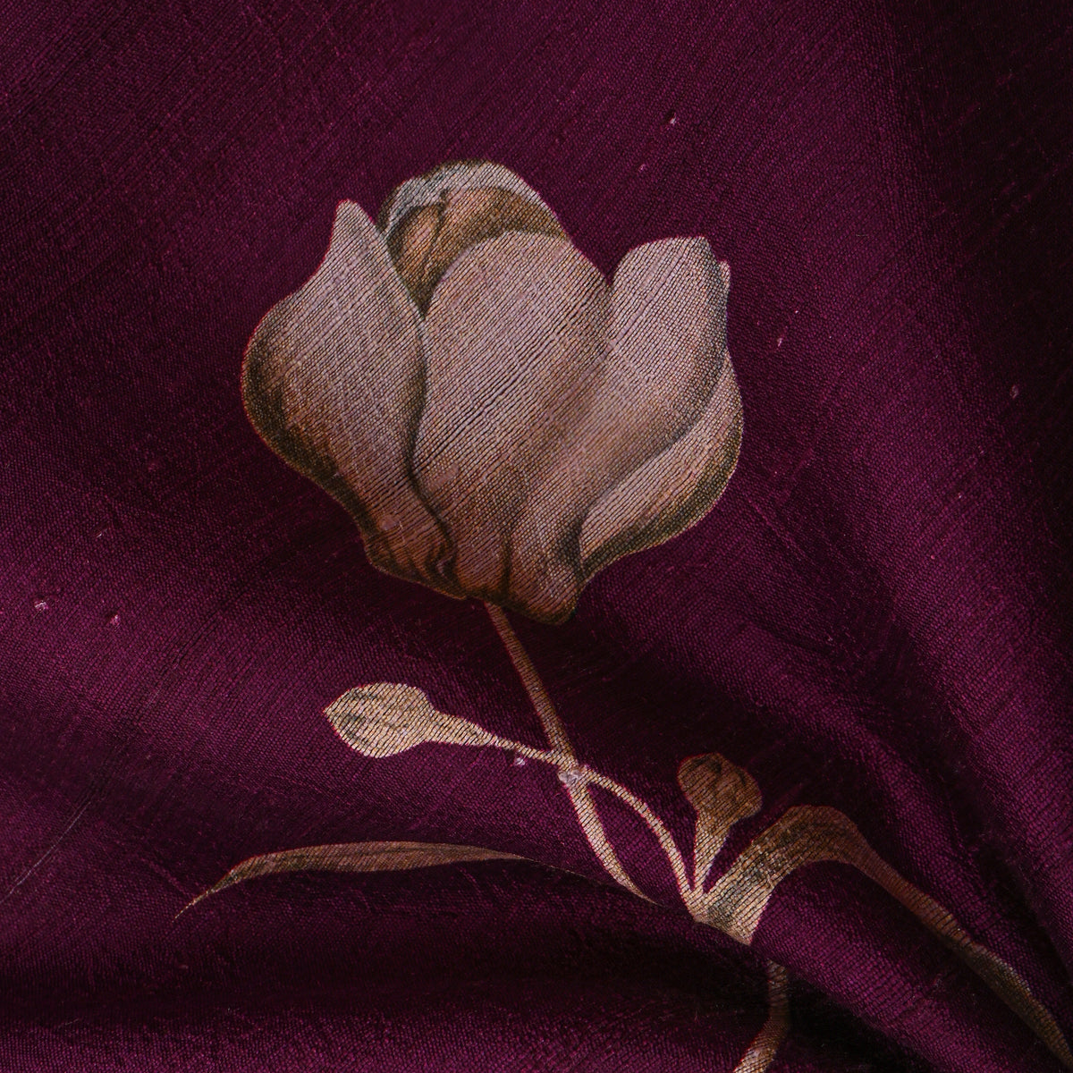 Peony Magenta Tulip Digital Print Raw Silk Fabric