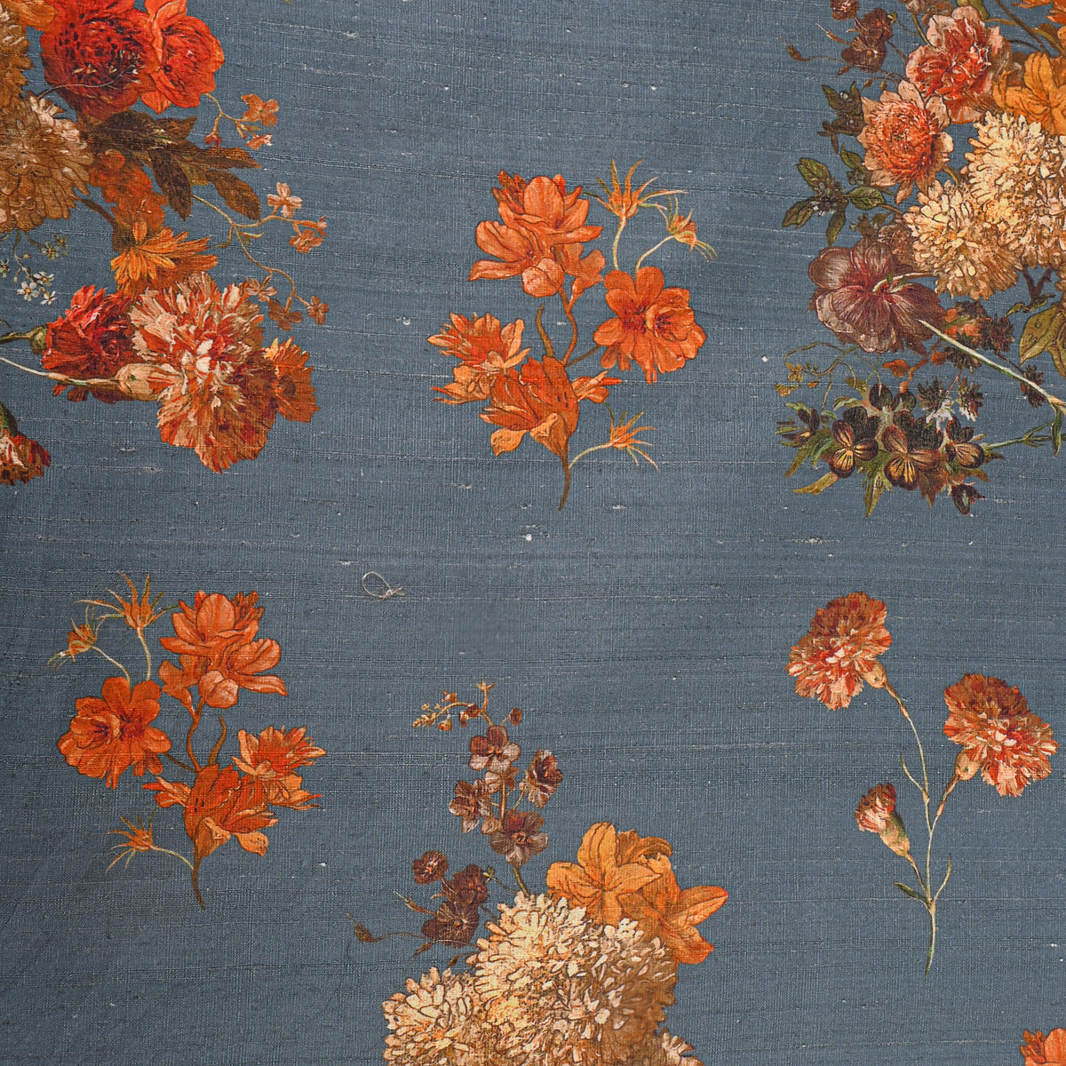 Ash Gray Floral Digital Print Silk Fabric