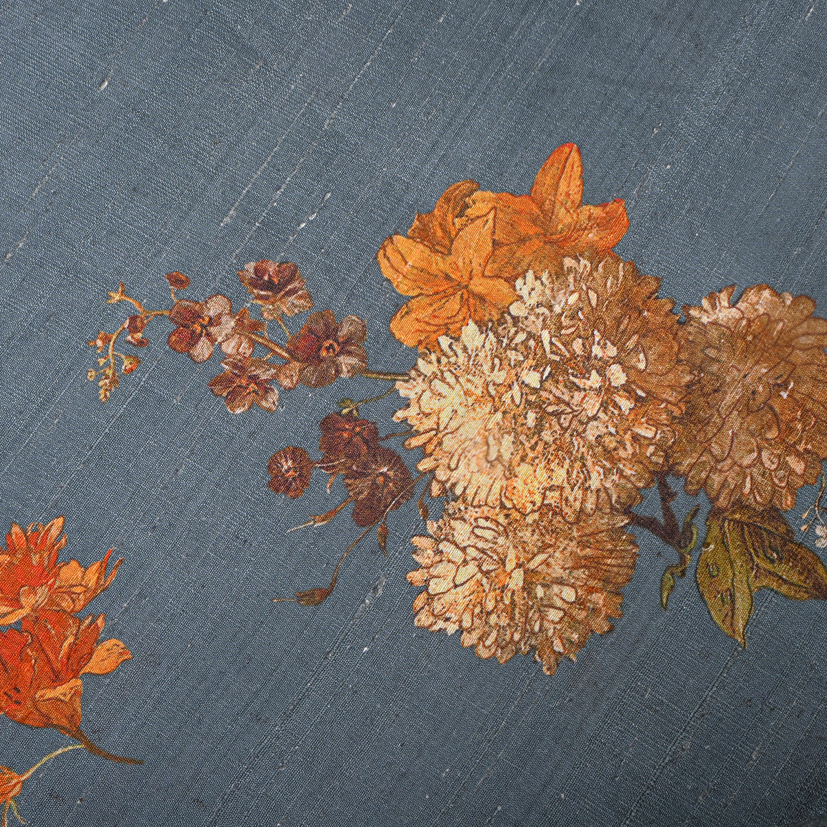 Ash Gray Floral Digital Print Silk Fabric