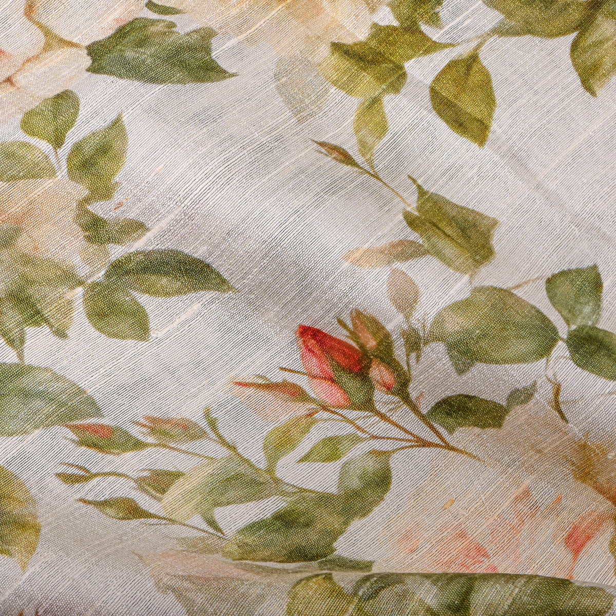 Alabaster Pink Rose Digital Print Tussar Silk Fabric