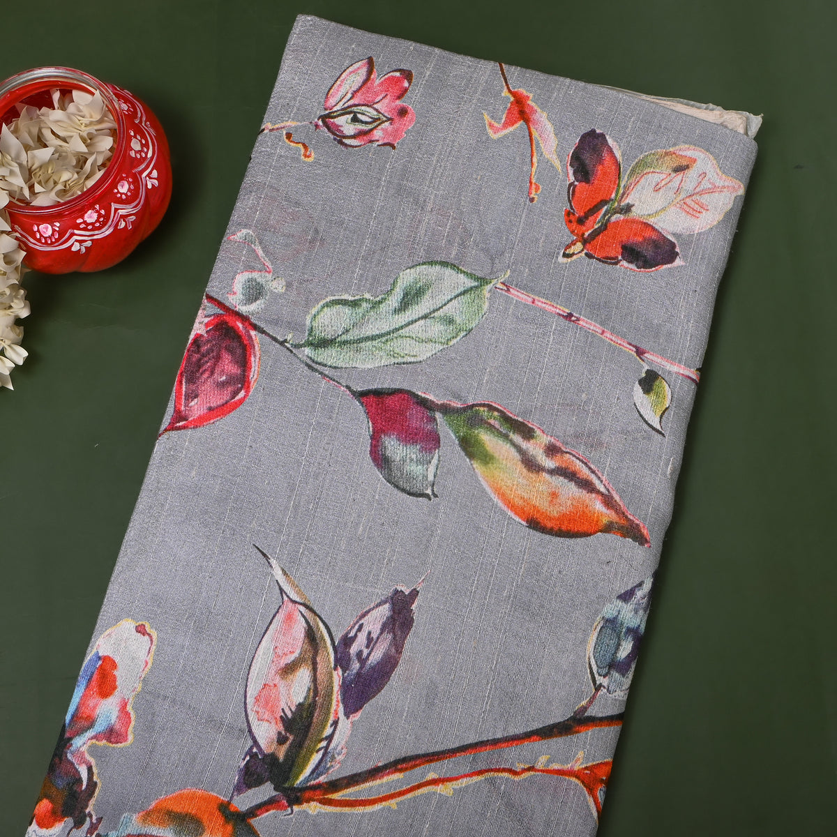 Stone Gray Butterfly Digita Printed Silk Fabric