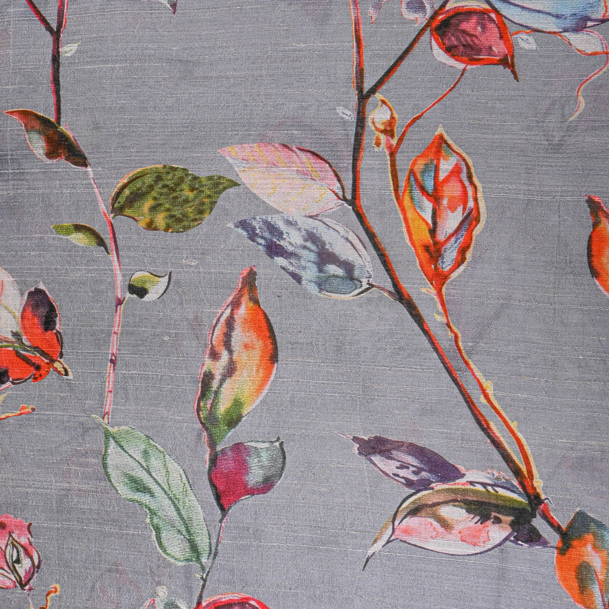 Stone Gray Butterfly Digita Printed Silk Fabric