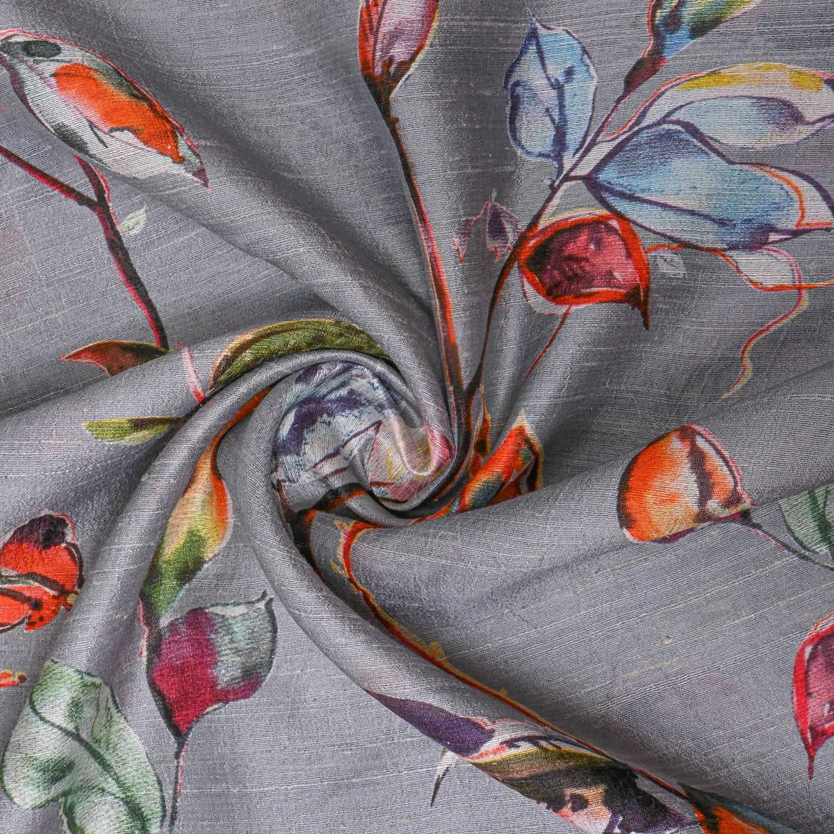 Stone Gray Butterfly Digita Printed Silk Fabric