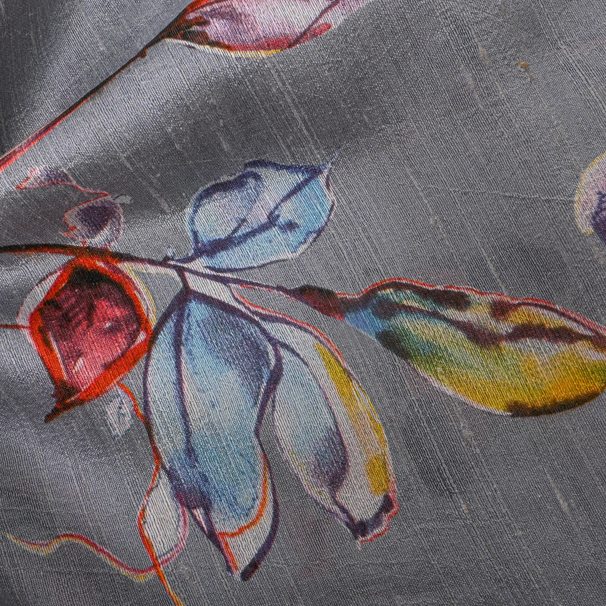 Stone Gray Butterfly Digita Printed Silk Fabric