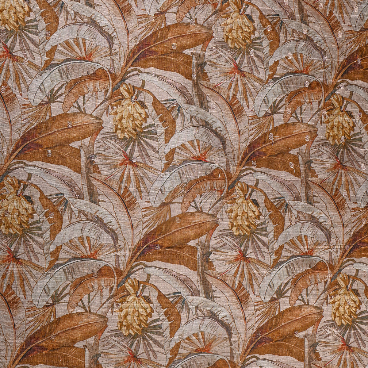 Banana Leaf Floral Print Raw Silk Fabric