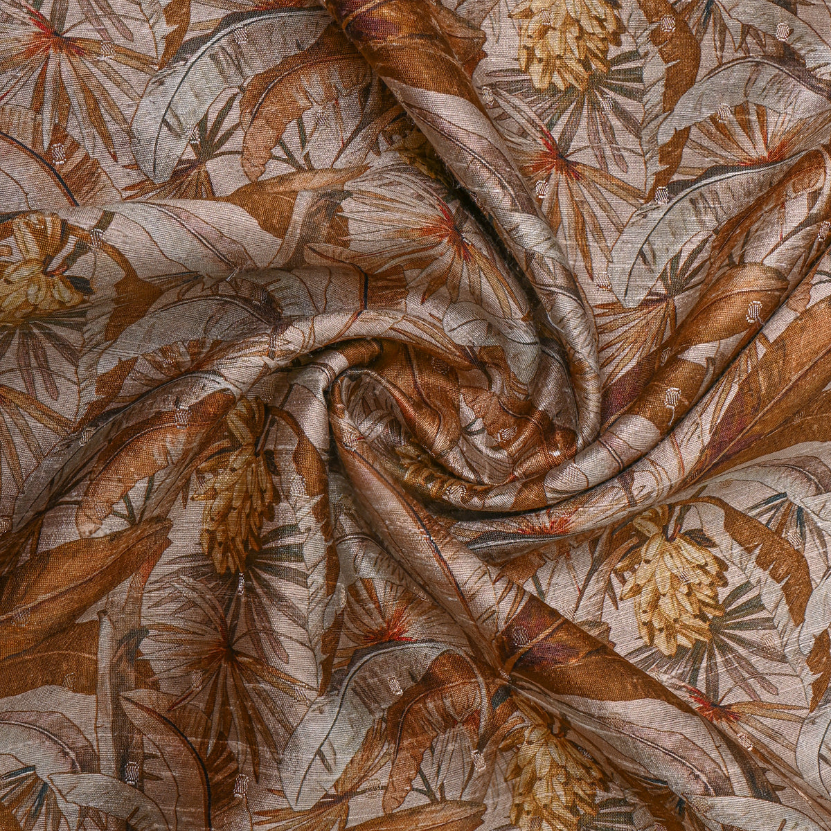 Banana Leaf Floral Print Raw Silk Fabric