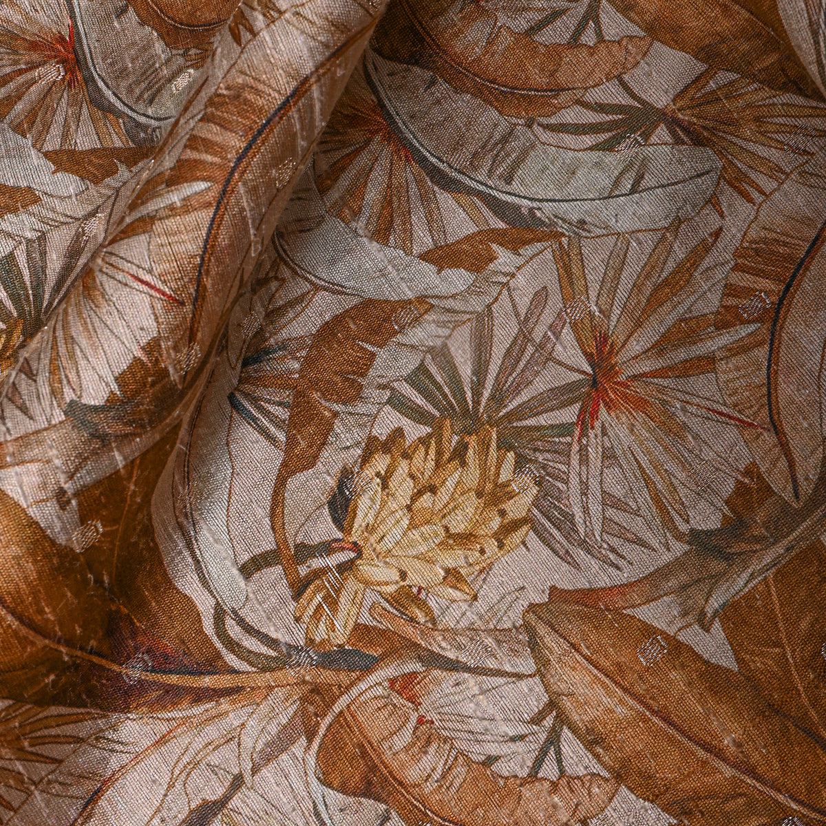 Banana Leaf Floral Print Raw Silk Fabric