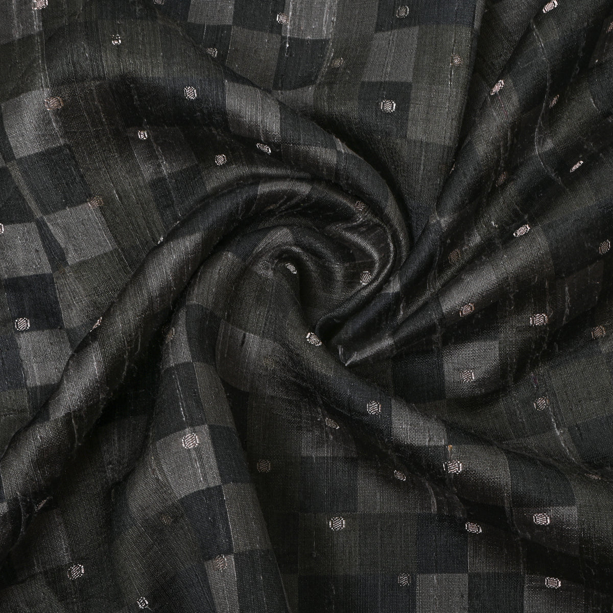 Charcoal Check Plain Raw Silk Fabric
