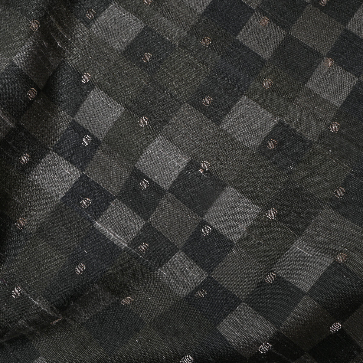 Charcoal Check Plain Raw Silk Fabric