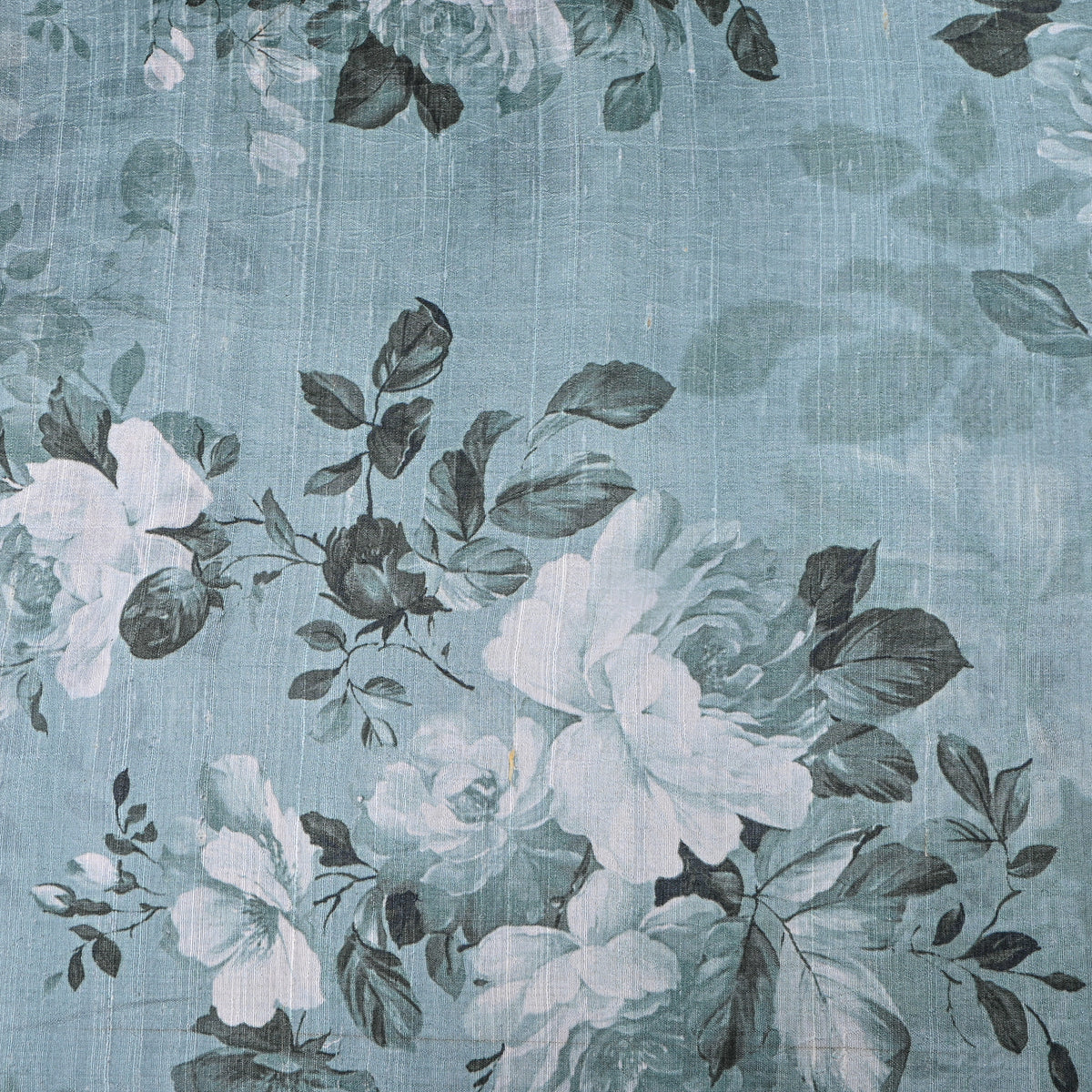 Slate Blue Rose Floral Digital Print Tussar Silk Fabric