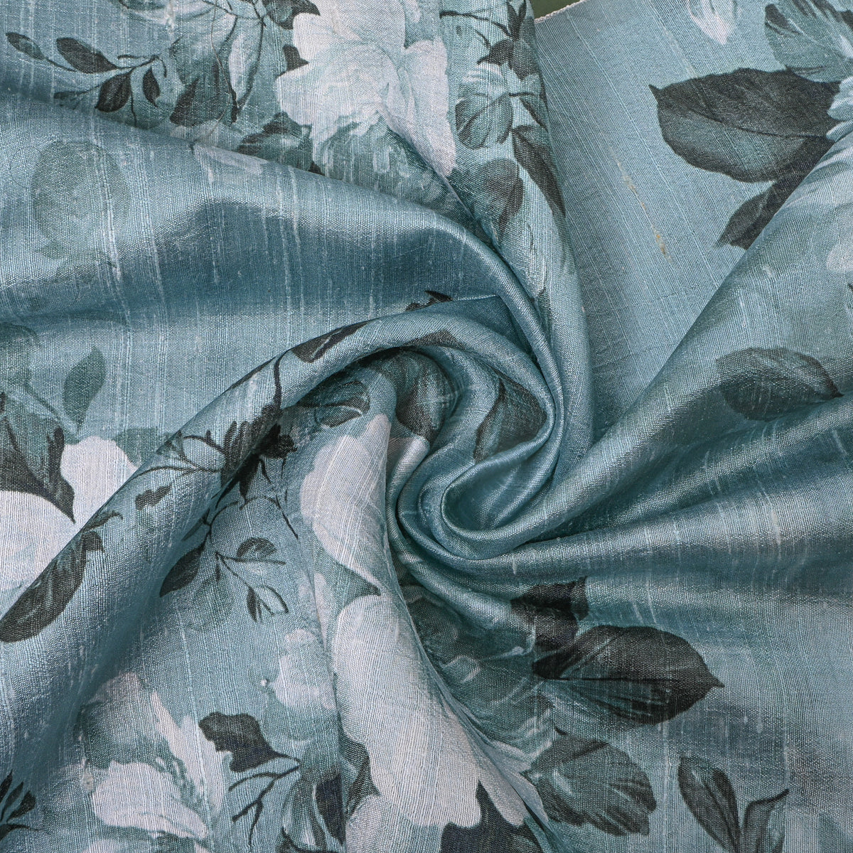Slate Blue Rose Floral Digital Print Tussar Silk Fabric