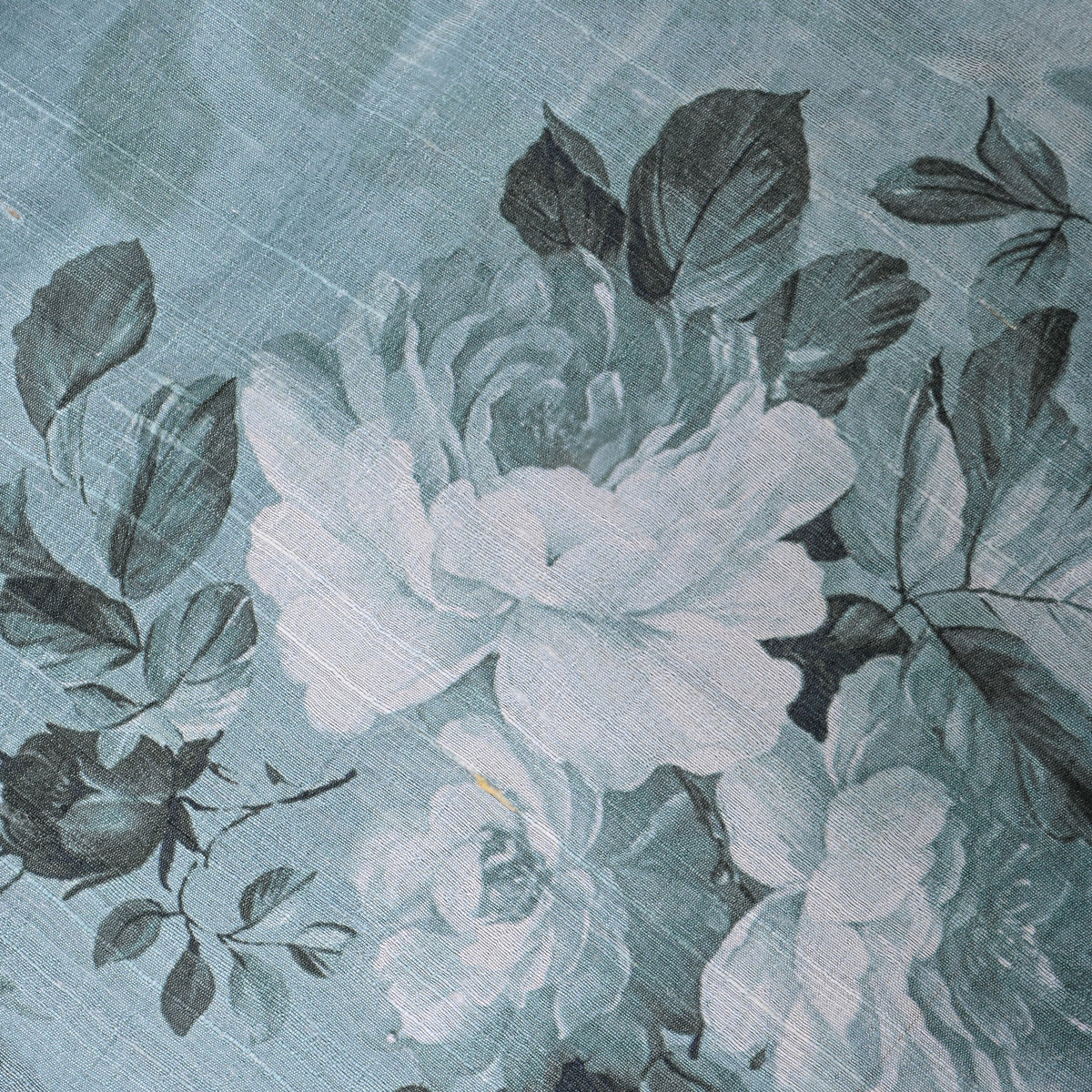 Slate Blue Rose Floral Digital Print Tussar Silk Fabric