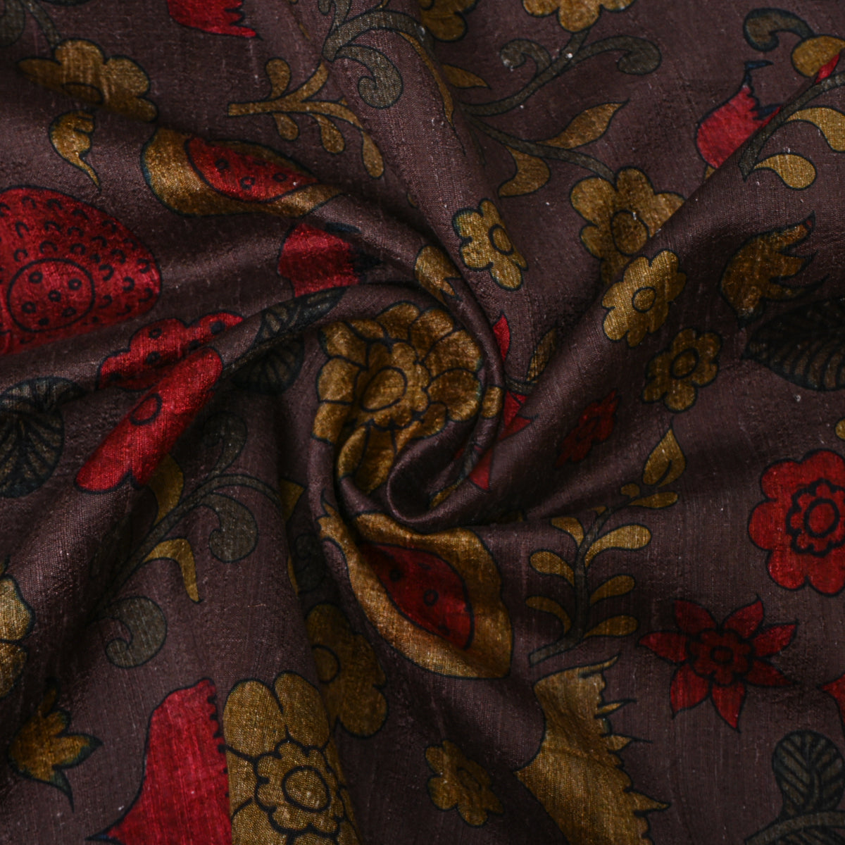 Violet Floral Digital Print Raw Silk Fabric